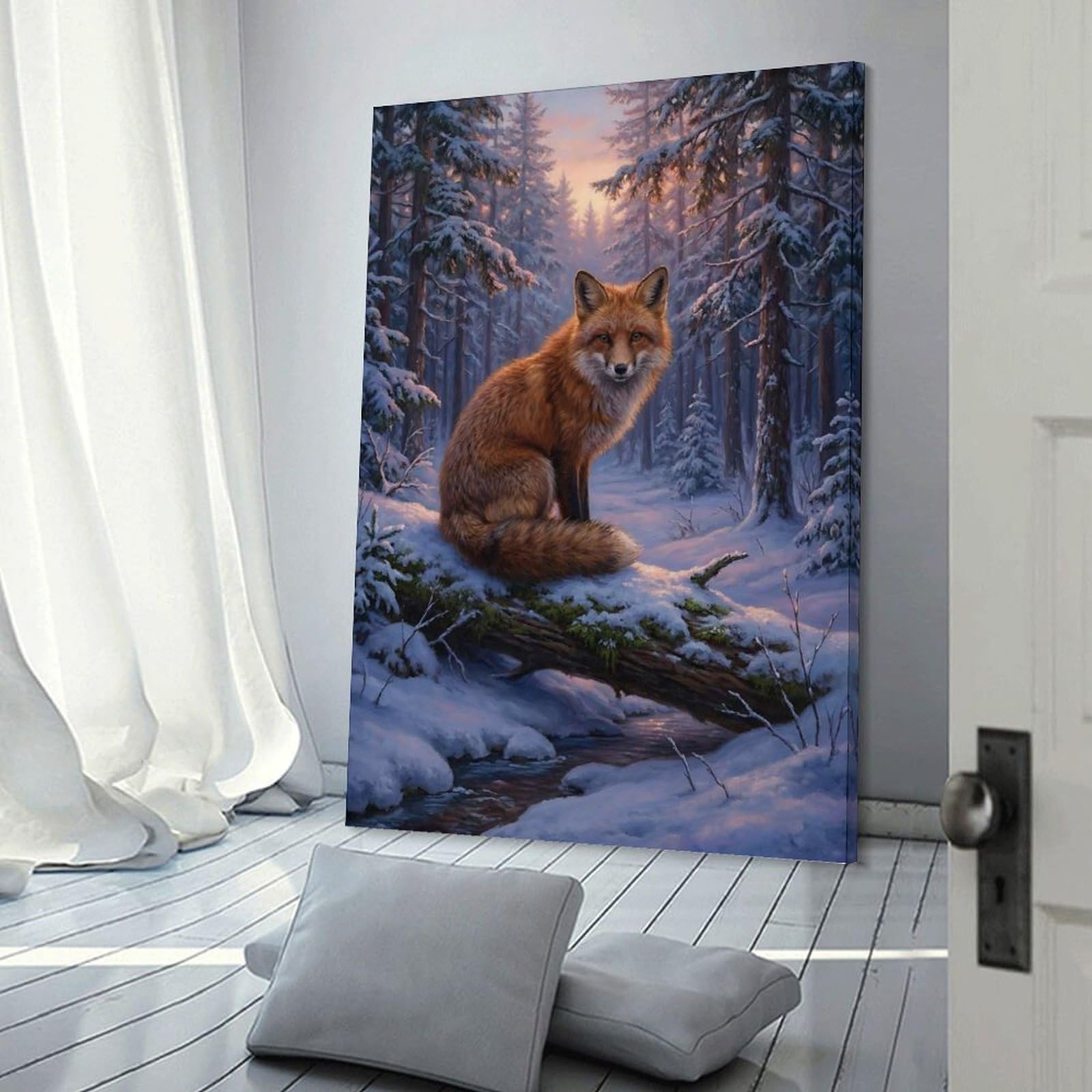 Junmoney Wall Decor Canvas Print Fox in Winter Forest, 08x12inch(20x30cm), for Bedroom Walls, Guest Spaces Or Lounges, An Easy Wall Refresh for Bedrooms