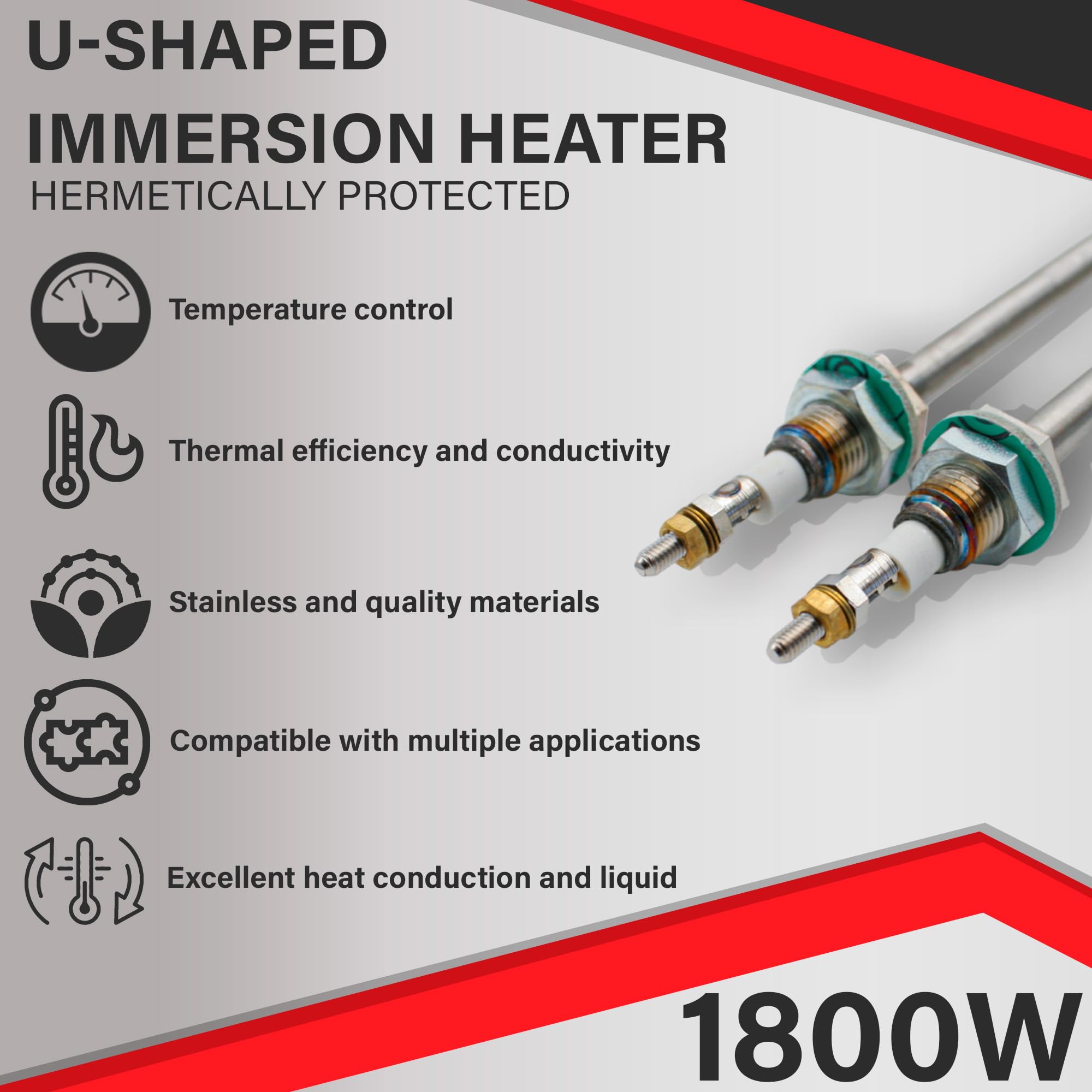 DOJA Barcelona | Résistance d'Immersion en Forme de U | 1800W | Résistance pour Chauffe de Liquides | 470mm | Rechange Chauffante | 230V | Chauffe pour Réservoirs, Chaudières et Conteneurs de Stockage