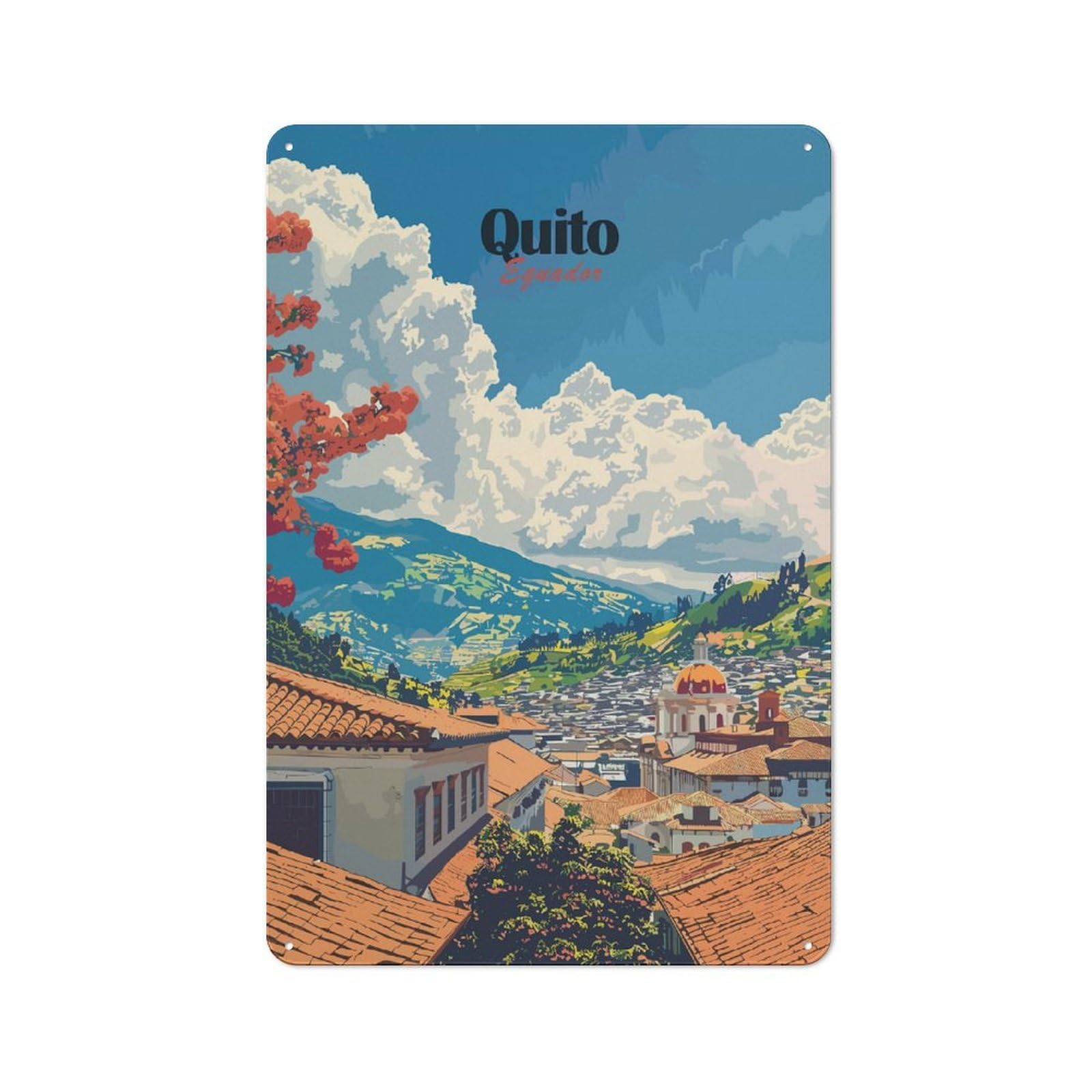 Junmoney Style-9 Quito, Ecuador Travel Country Metal Wall Decor 30X20cm, Decorative Tin Sign For Farmhouse Kitchen, Pantry Or Dining Area