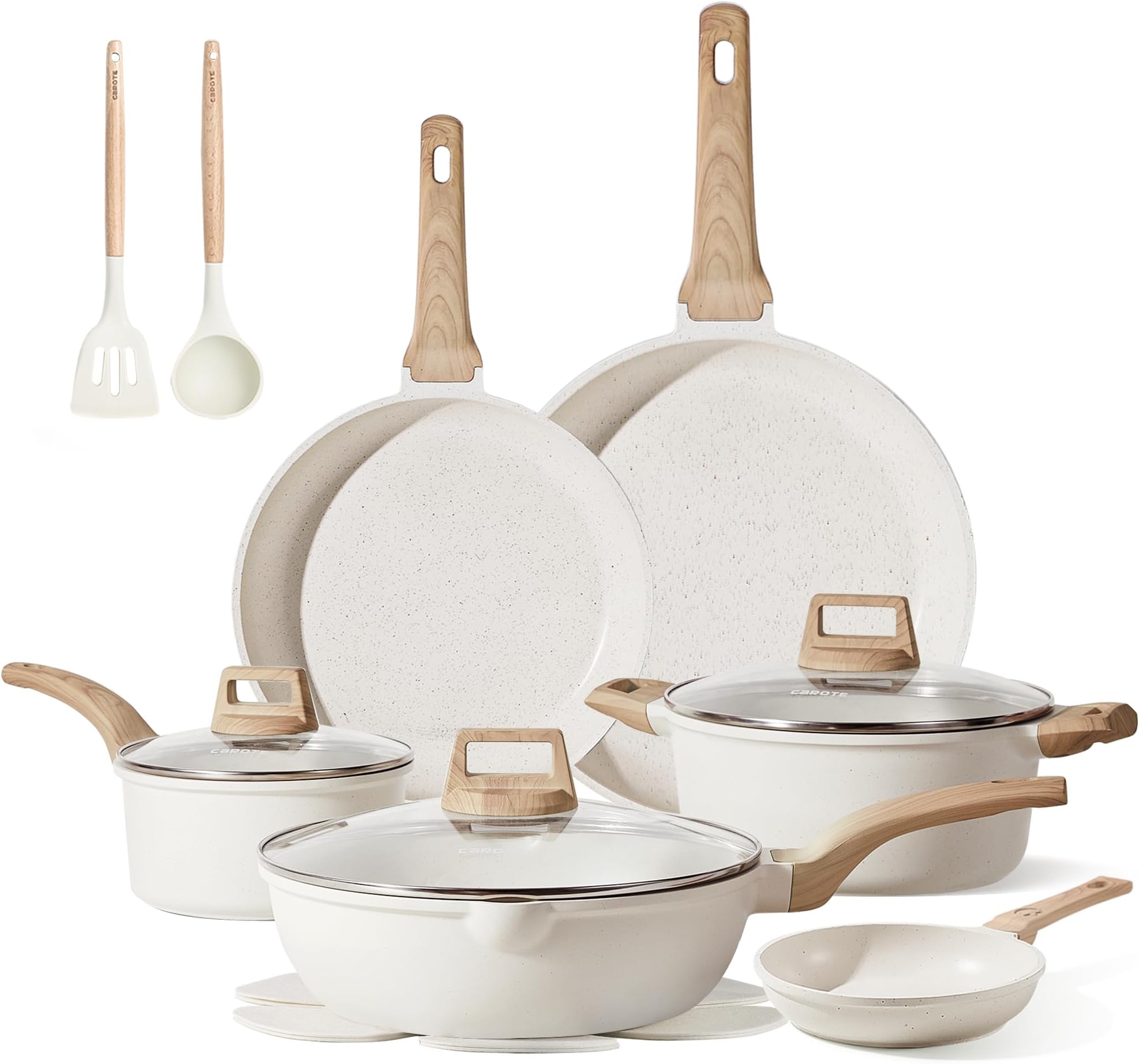 CAROTE 16 Piece Cookware Set, Nonstick Pots and Pans, Induction Cookware Cooking Set with Frying Pans, Saucepans, Saute Pan