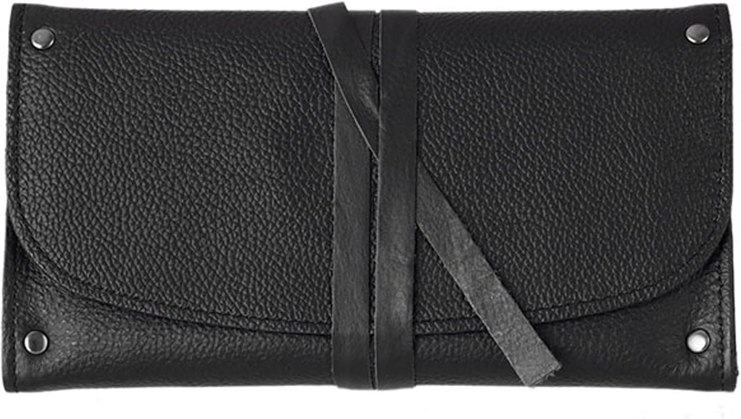 Genuine Leather Tobacco Pouch - Wrap Closure, Smoking Accessory Pockets, Single Pipe Storage, Surgical Rubber Lining (Black)