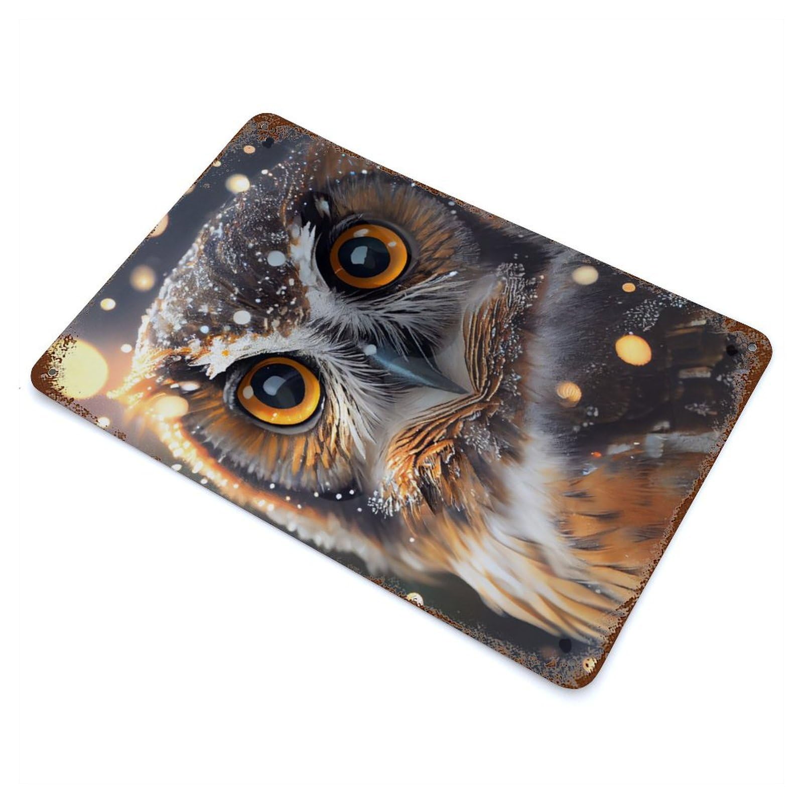 Rusty Metal Tin Sign Owl Portrait 11.8"x7.9", Classic Wall Plaque for Cafe, Home Bar And Lounge Decor