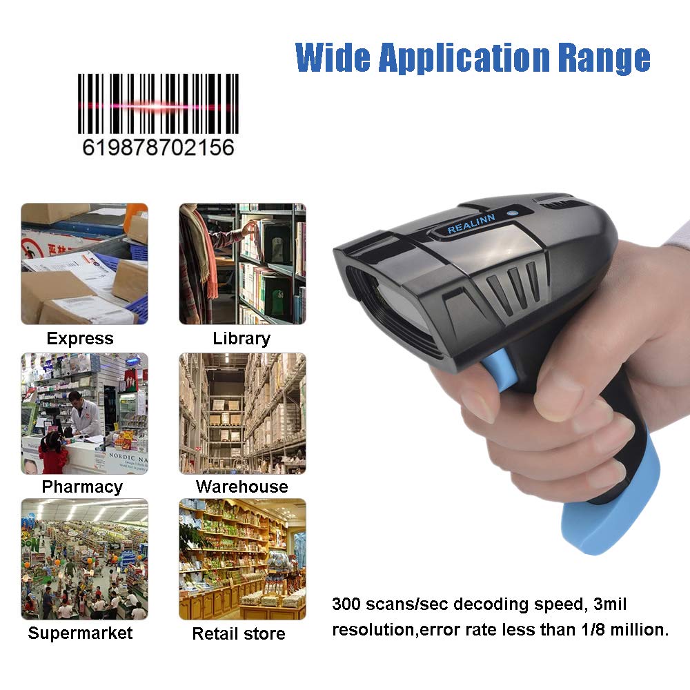 Buy REALINN Barcode Scanner Cordless 1D Laser Handheld Rechargeable