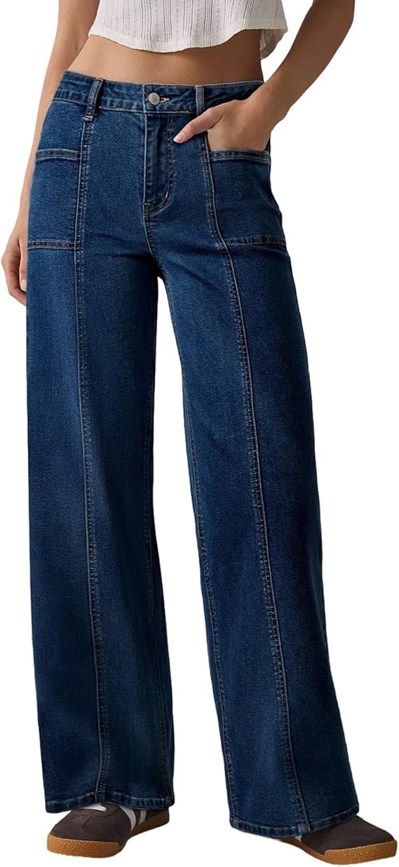 Flvsun Women's High Waisted Wide Leg Jeans Strechy Straight Leg Baggy Denim Pants Trendy 2026