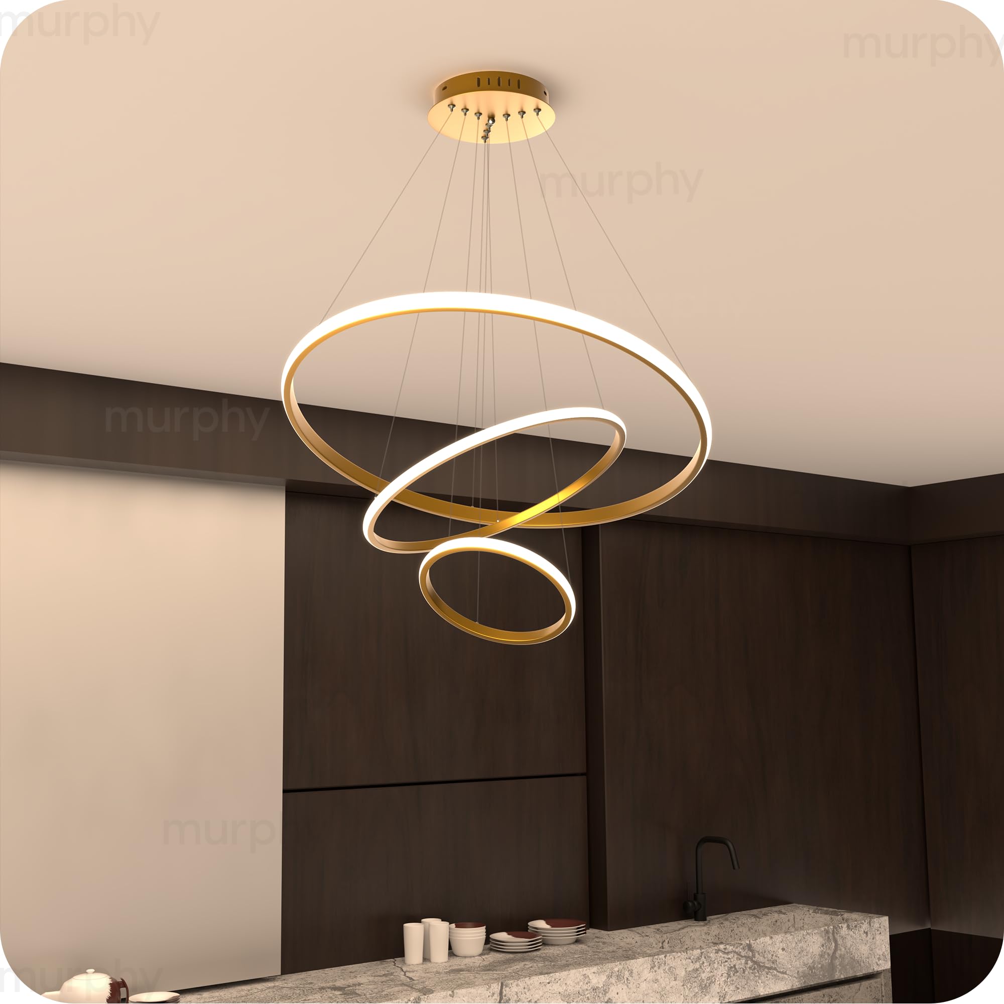 Murphy 3 Ring Modern LED Chandelier Ceiling Lamp | Gold Finish Pendant Light with 3 Color Modes (Cool White, Warm White, Natural White) for Living Room, Hall, Dining, Lobby – Pack of 1-image-20