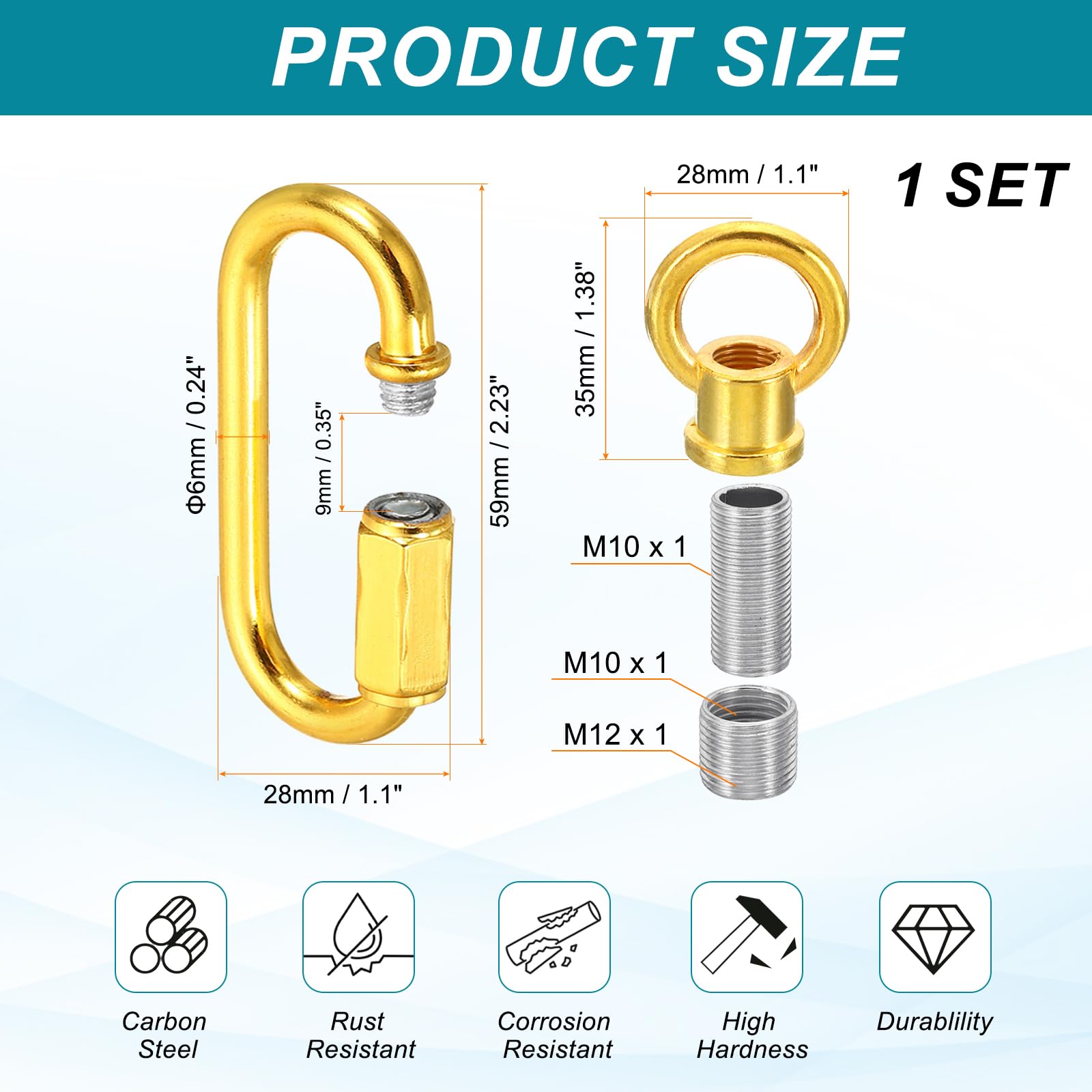 PATIKIL M10 Fine Thread Lamp Female Loop Holder with M12 Adapter Chain Quick Link - Image 2