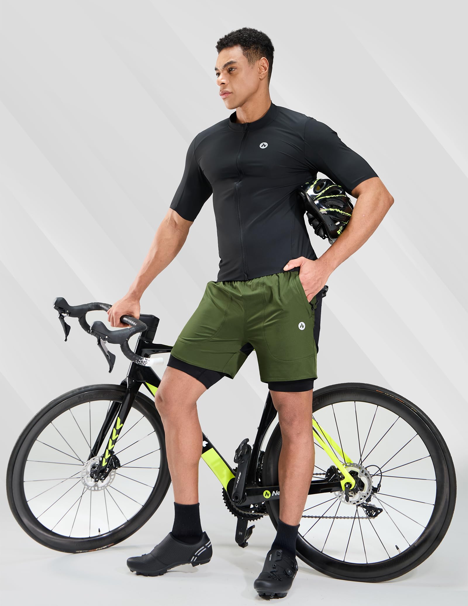 Nepest Pantaloncini da mountain bike da uomo con imbottitura in gel 4D e tasche con cerniera