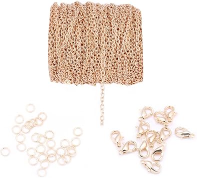 Fodattm 20ft 4x6mm Twisted Cross Chains Metal Cable Chain Link and 20pcs Lobster Clasp & 100pcs Open Jump Ring Jewelry Making Chain for DIY Making Bracelet Necklace KC Gold