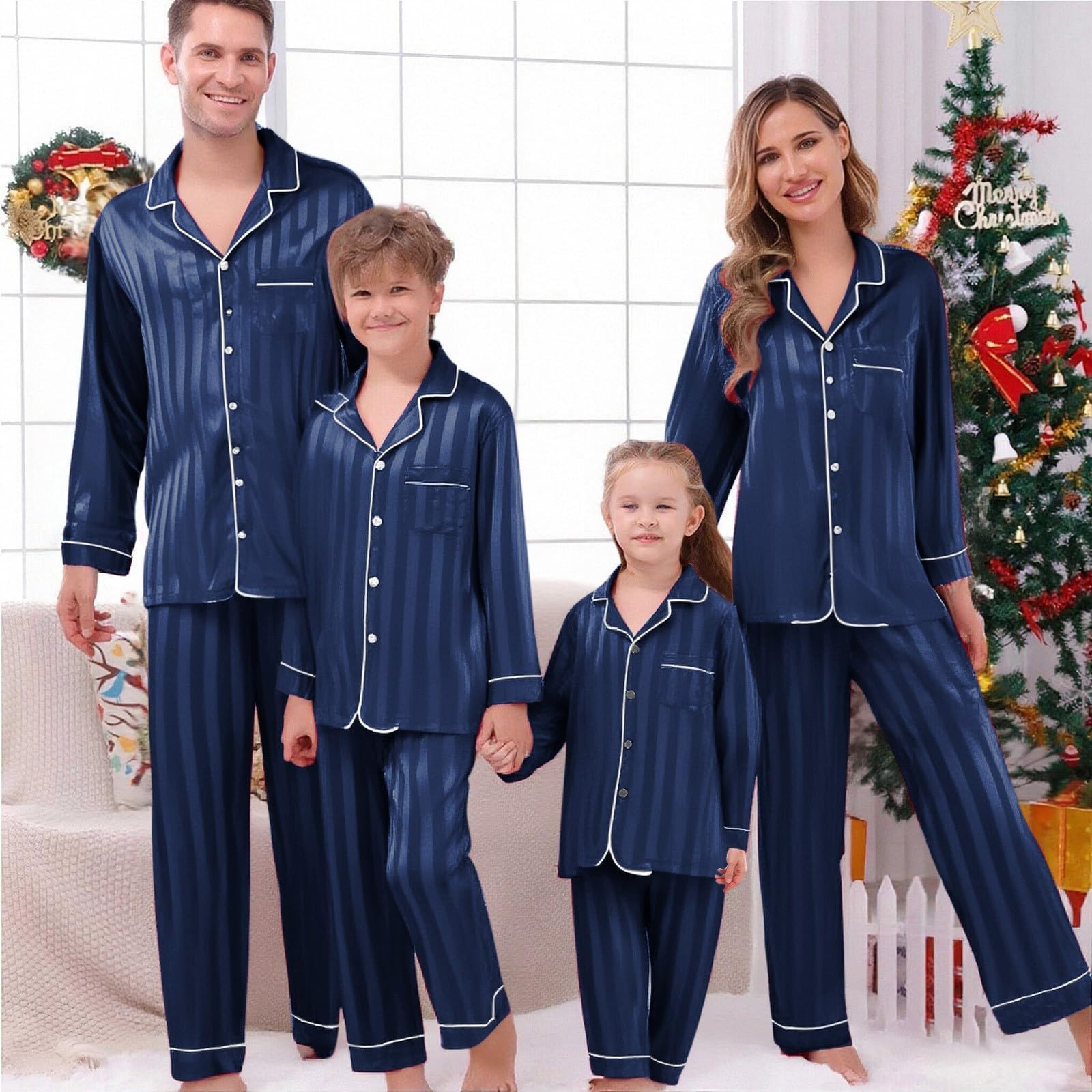 Pyjama de Noel Famille Vetement de Noel Pyjama Famille Assortis Vêtement Nuit à Manches Longues avec Imprimé Chaud Et Doux Noël Pyjamas Ensemble Christmas Pyjamas pour Femme Homme Matching