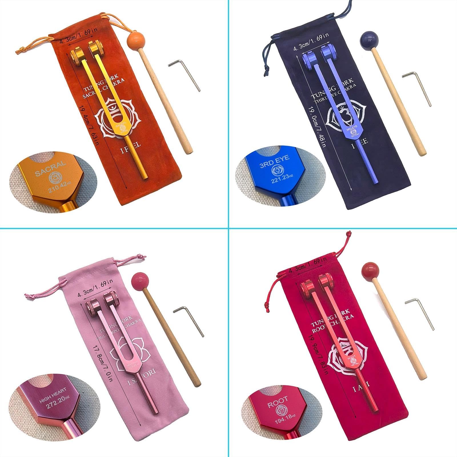Diapasones de chakra, kit de frecuencias de chakra codificadas por colores
