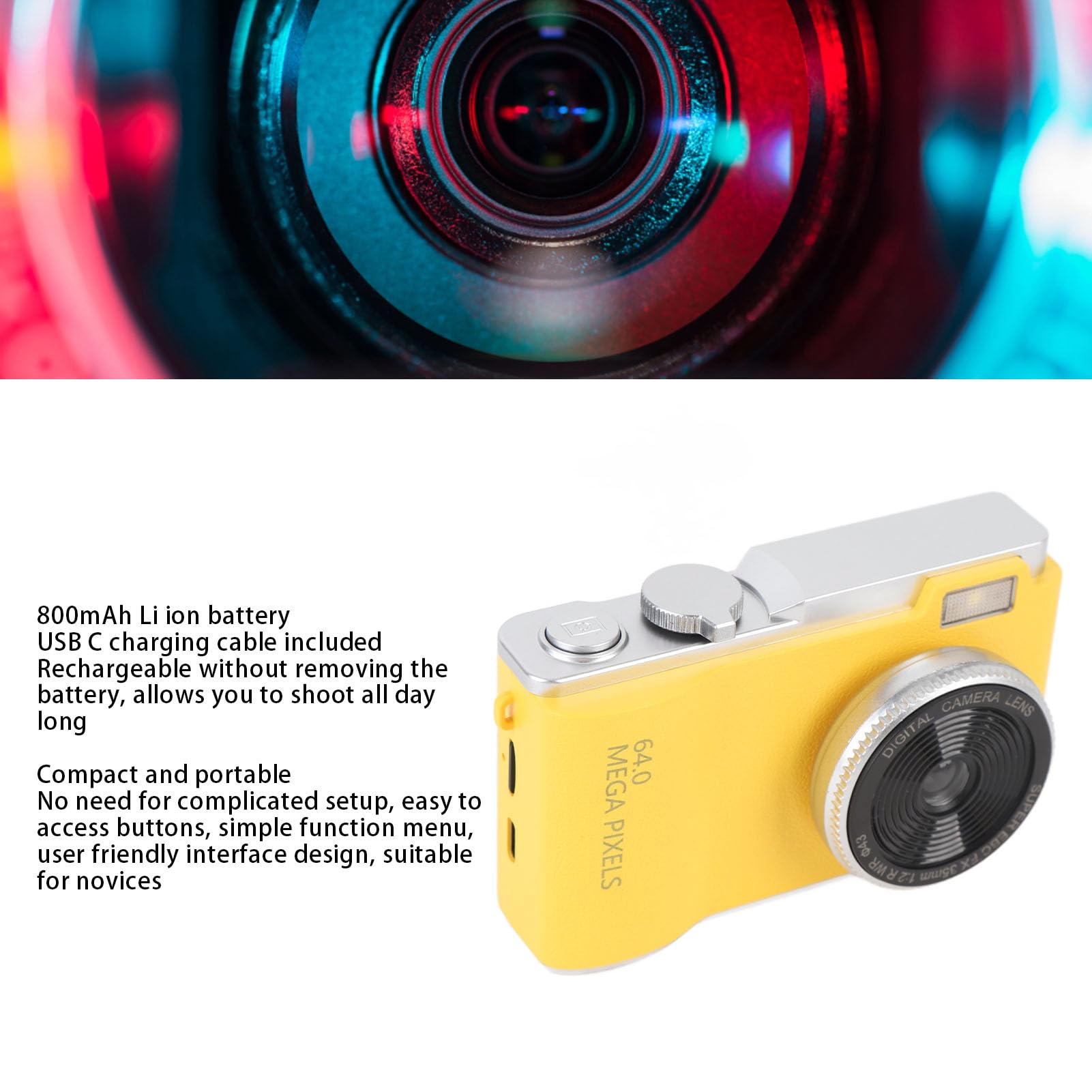 Aparat Cyfrowy 4K do Fotografii, 16 -krotny Zoom 64MP Cyfrowy Punkt i Kamera Strzelania, 2,4 -calowy Ekran IPS Anti Shake CCD z lampką wypełniającą, dla Dzieci dla Dzieci Dorosłe
