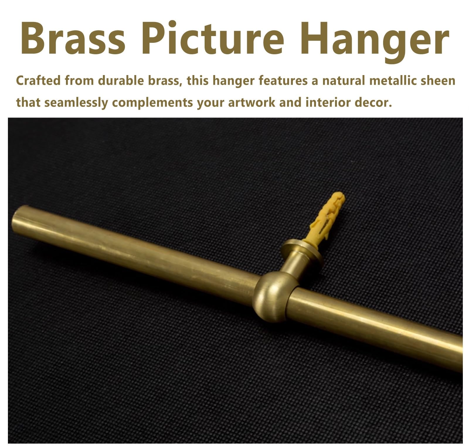 cuelga cuadros Kit de Ganchos para Cuadros en Latón para Sala, Riel Ajustable Anticorrosivo con Ganchos de Cadena, Soporte de Arte para Galería(1.2m(47") Rod)