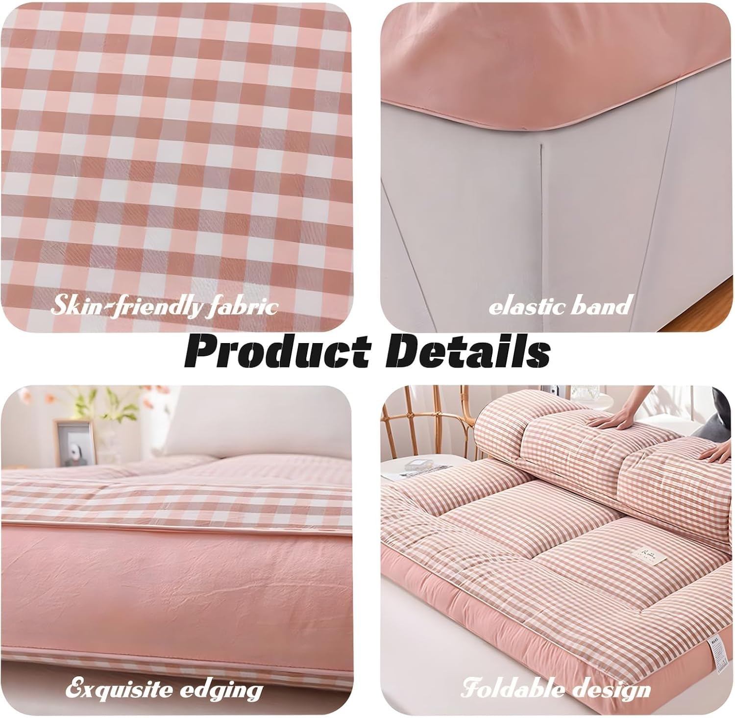 Matelas Futon Japonais Épais et Confortable, Tapis de Couchage, Tatami for Dortoir, Chambre ou Chambre d'amis(Black Plaid,90x200cm)