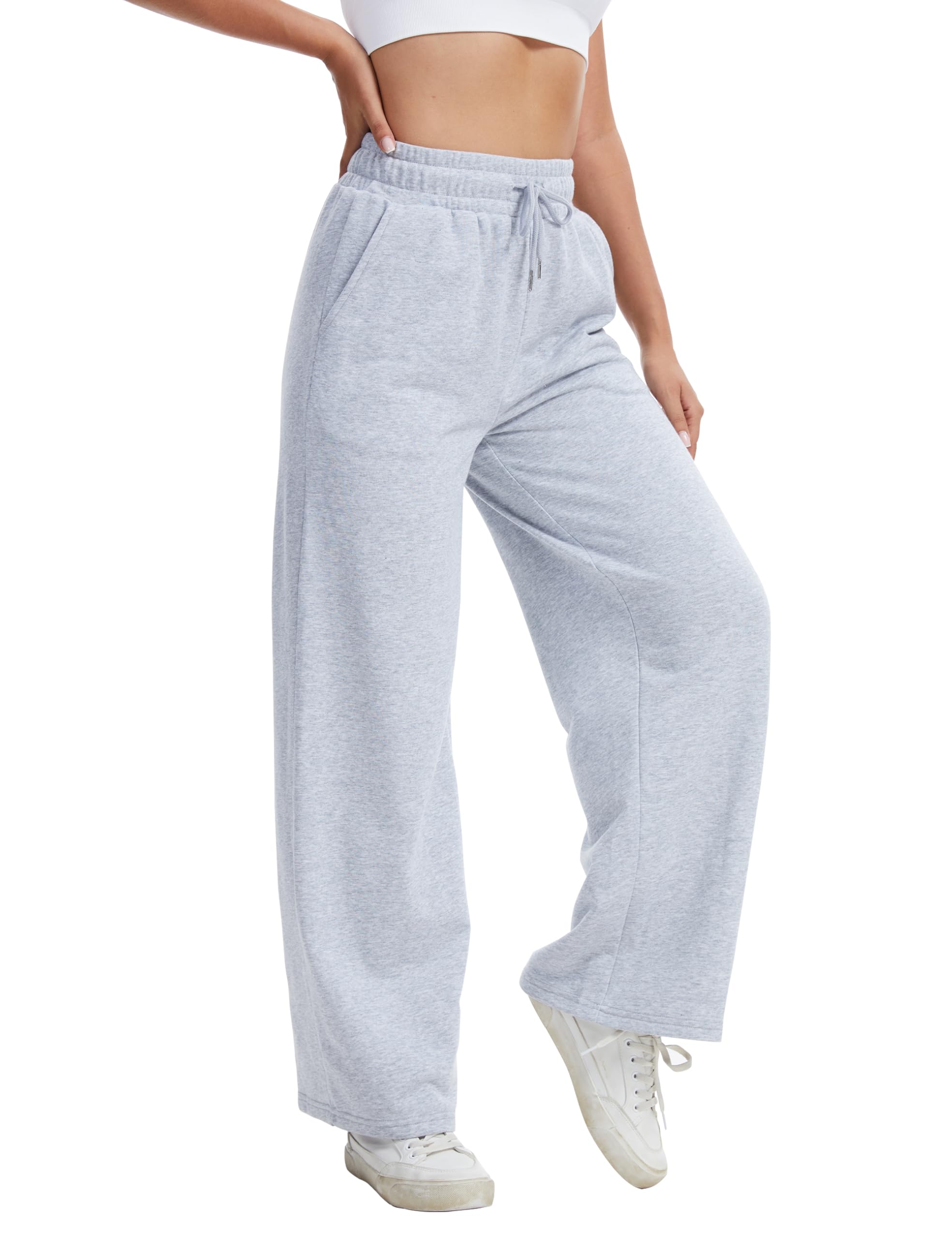 ANTLOOWW Jogginghose Damen,Lang High Waist Trainingshose Baggy Freizeithose Kordelzug Sporthose Gerade Hose Sweatpants mit Taschen