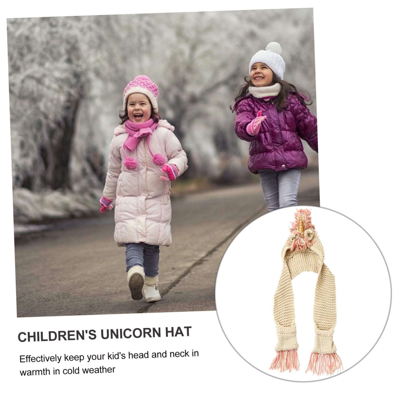 Gorro de Unicornio de Crochet para Niños, Grande 6-12 Años, Acrílico Dorado | Bolsillo para Bufanda, Tejido a Mano, Capucha Cálida, Adecuado para Festivales y Sesiones Fotográficas
