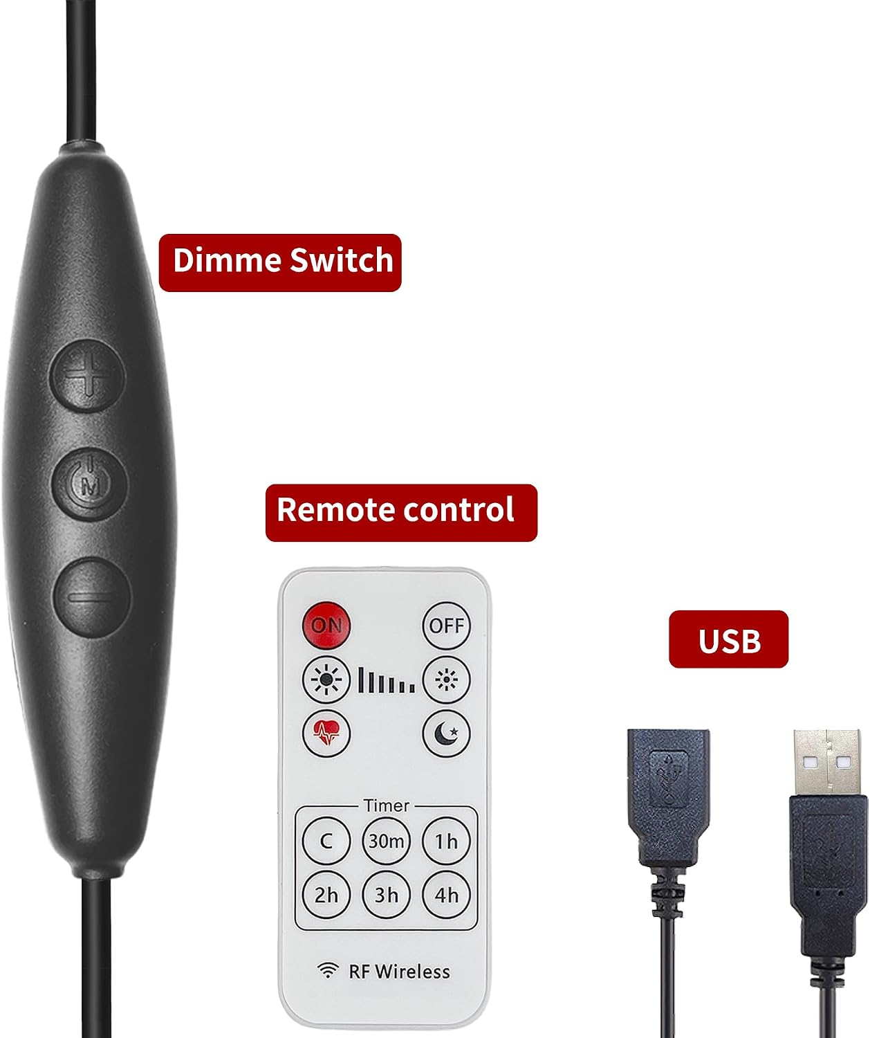 2Pcs 5V 2A USB Dimmer Switch with Male and Female USB Connectors,Remote Control,6-Speed Dimming,ON-Off Function,22AWG Wire,60s delay Off,for 5V Single Color Led Lights(Black)