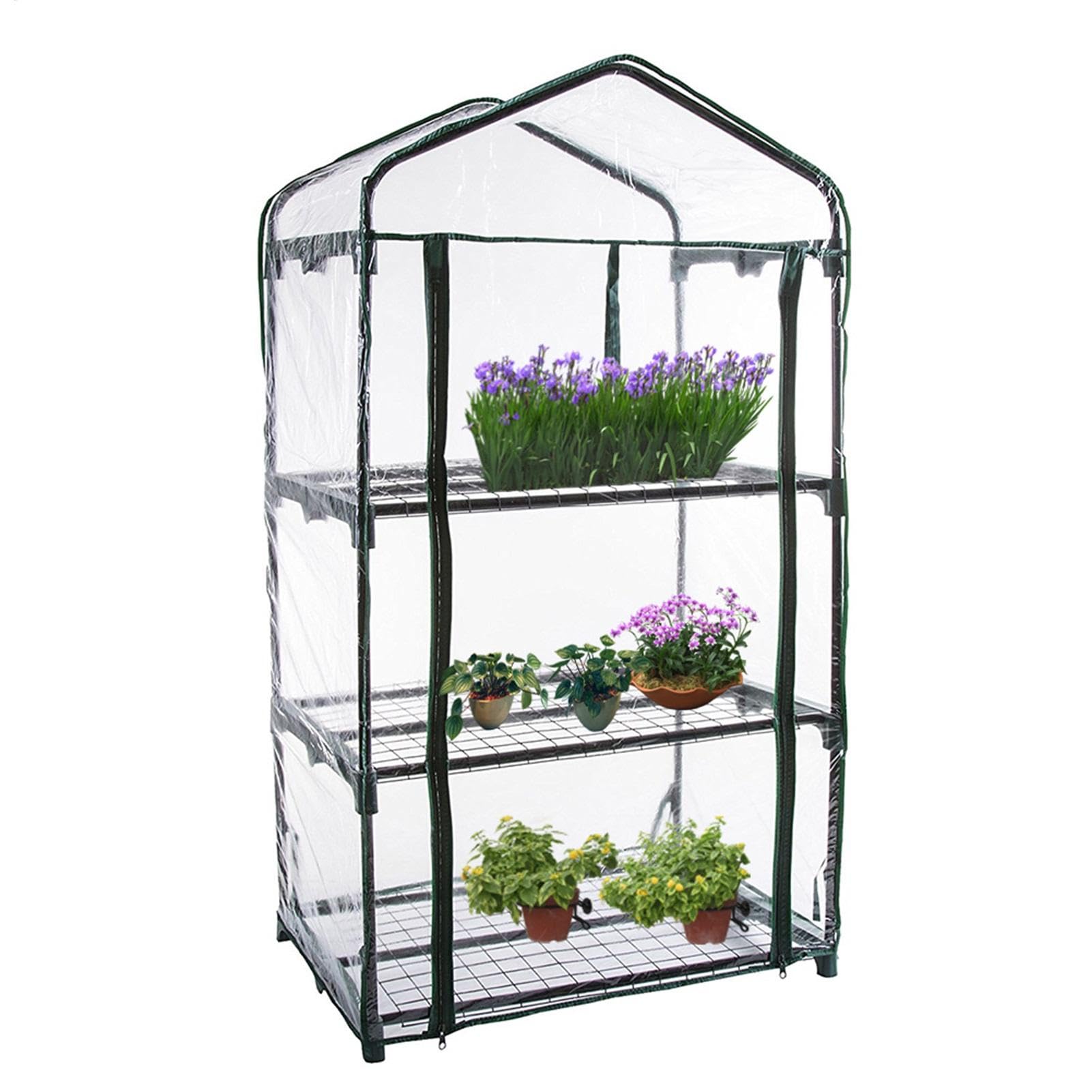 3 Tier Small Greenhouse Cover, 69x49x126cm Waterproof Transparent PVC Cover with Roll up Door, Heavy Duty Replacement Greenhouse for Growing Vegetables, Flowers and Seedlings (Frame Not Included)