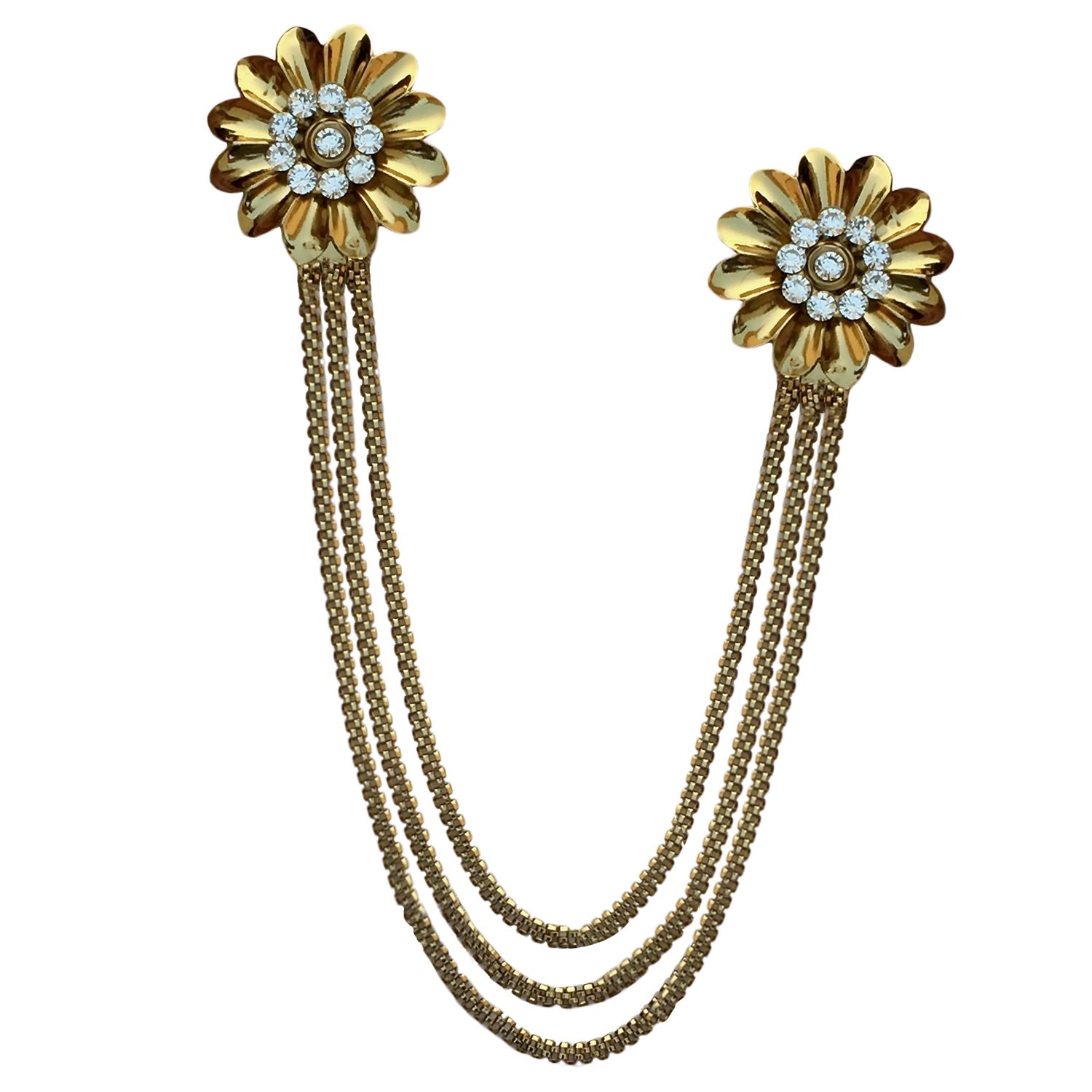 fure Golden Double Metal Flower Chain Brooch for Men & Women-picture-49