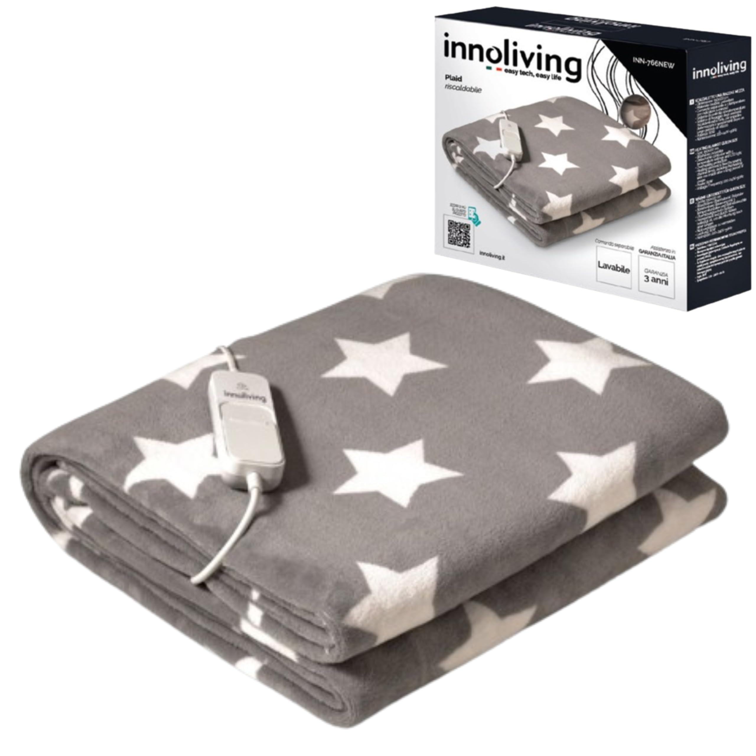 Innoliving Plaid Riscaldabile Elettrico INN-766NEW, 150x122 cm, 3 Livelli di Temperatura, Spegnimento Automatico, Ideale per Relax, Coperta Elettrica Accogliente e Sicura, Lavabile in Lavatrice