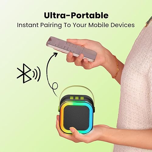 Miniatura 48 de Máquina de karaoke para niños y adultos, minialtavoz Bluetooth portátil con 2 micrófonos inalámbricos y luces de fiesta, para celular, regalo