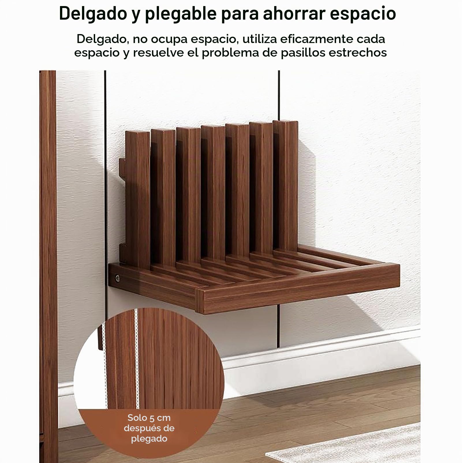 Silla De Ducha Plegable Delgada, Taburete De Baño Montado En La Pared, Asiento De Ducha De Madera Maciza, Taburete Invisible Moderno For Cambiar Zapatos For Entrada/porche, Ahorro De Espacio(Brown)