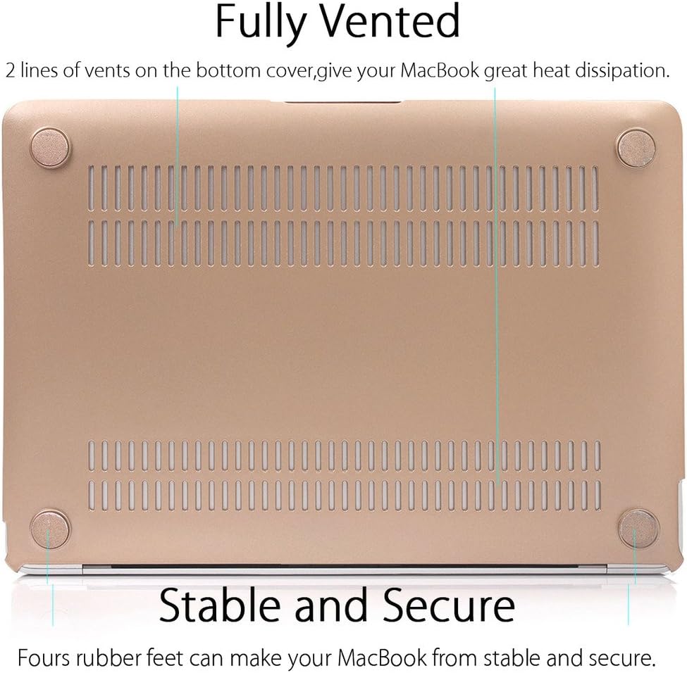 UESWILL 3in1 Matte Hard Shell Case Cover Compatible with MacBook 12 inch with Retina Display Model A1534 + Keyboard Cover and Screen Protector, Gold