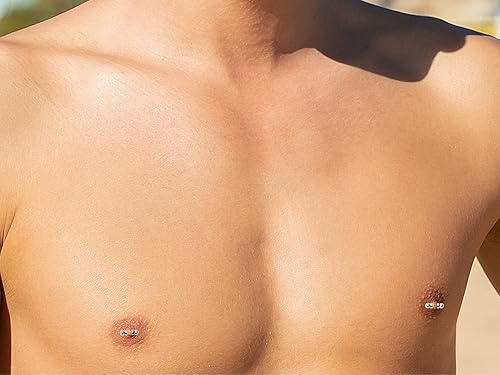 Miniatura 2 de Non-Piercing Fake Nipple Ring Barbell Stud Faux Piercing Body Jewelry For Men (Silver)