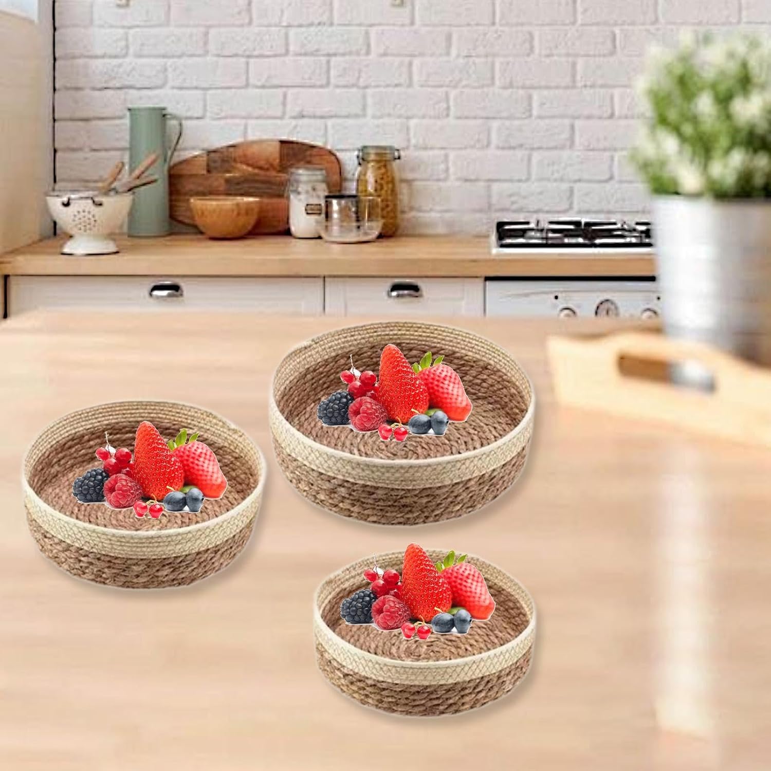 Woven Food Storage Basket Multiuse for Kitchen Outdoor Picnic Restaurant