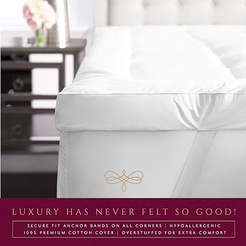 Miniatura 2 de Park Hotel Collection Cubrecolchón de plumón alternativo de 2 pulgadas, ultra afelpado, 100% algodón de fibra larga de 2 pulgadas, hipoalergénico,