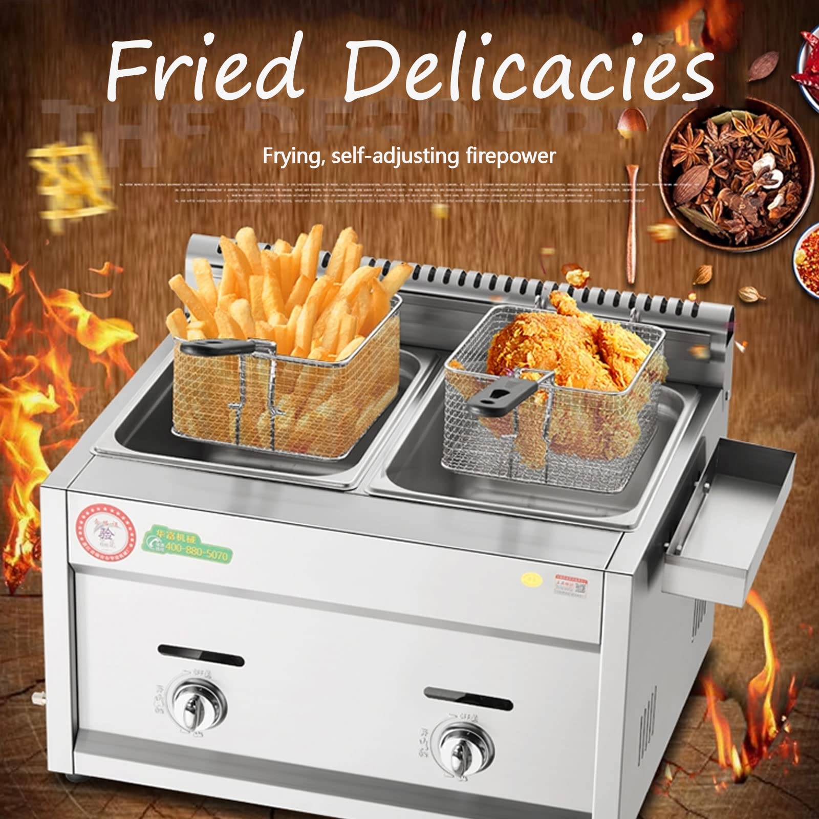 Friggitrice Professionale in Acciaio Inox con Cestello E Coperchio - Friggitrice A Gas di Grande capacità E Facile da Pulire per Uso Domestico E nei Ristoranti