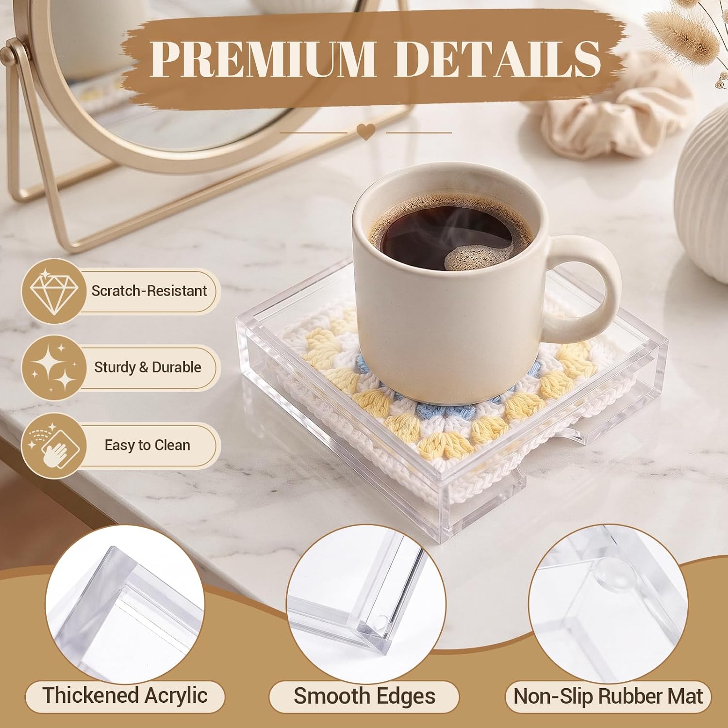 RUKANG 2PCS Clear Acrylic Trays for 4" x 4" Needlepoint Coaster