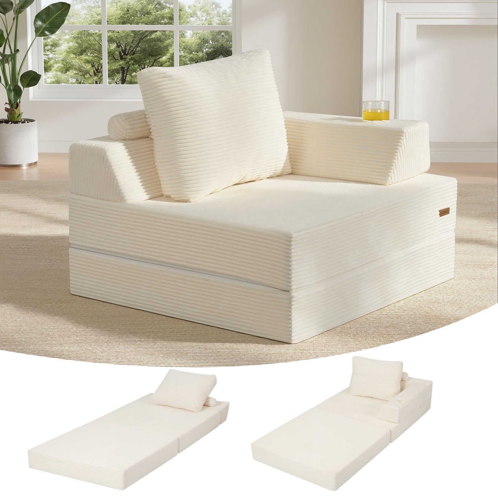 MeMoreCool Folding Sofa Bed Single, Convertible Boneless Couch with Pillow
