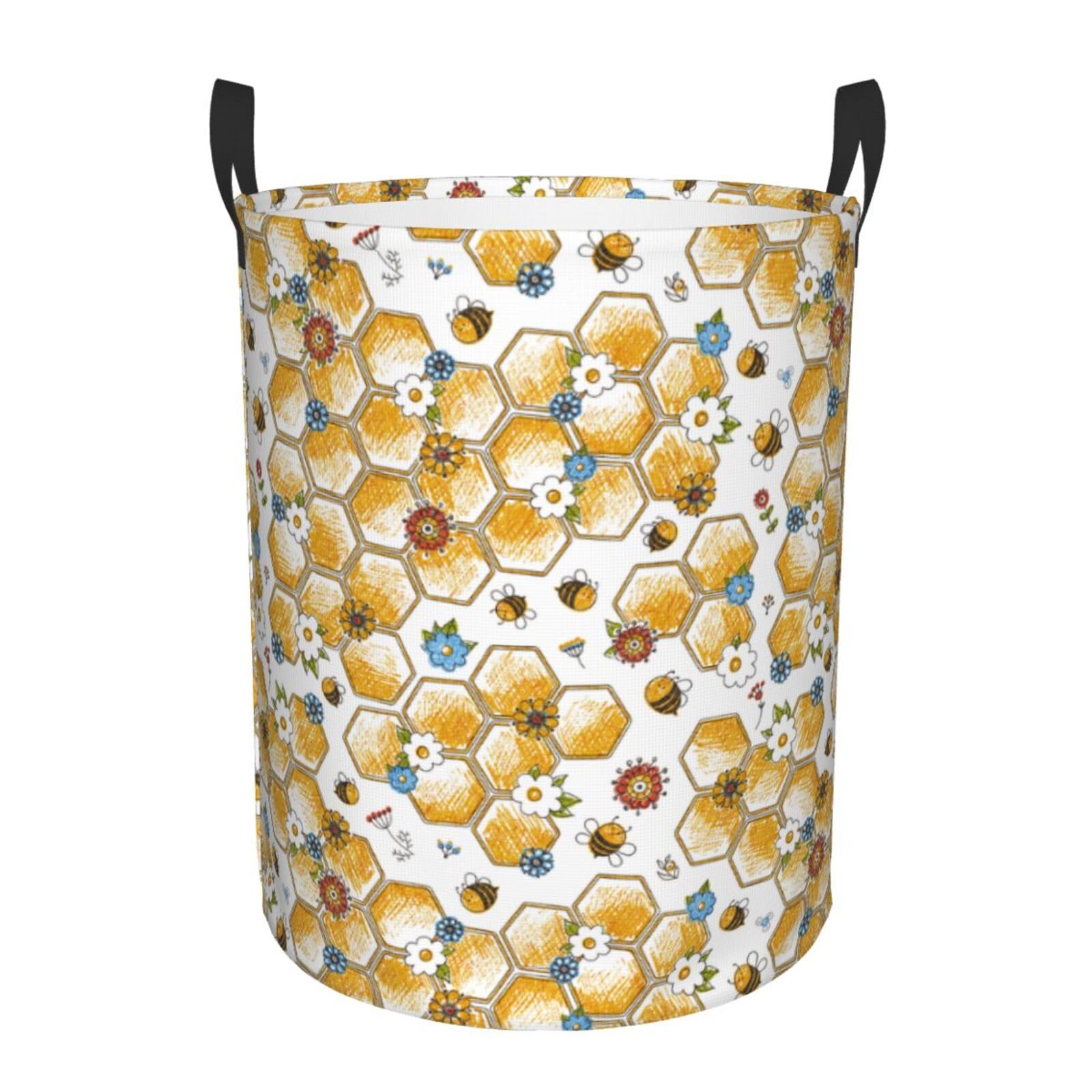 Laundry Basket Bees Daisies Laundry Hamper Waterproof Idea Hampers Large Collapsible Baskets with Handle Suitable for Bedroom Bathroom Utility Room Kitchen