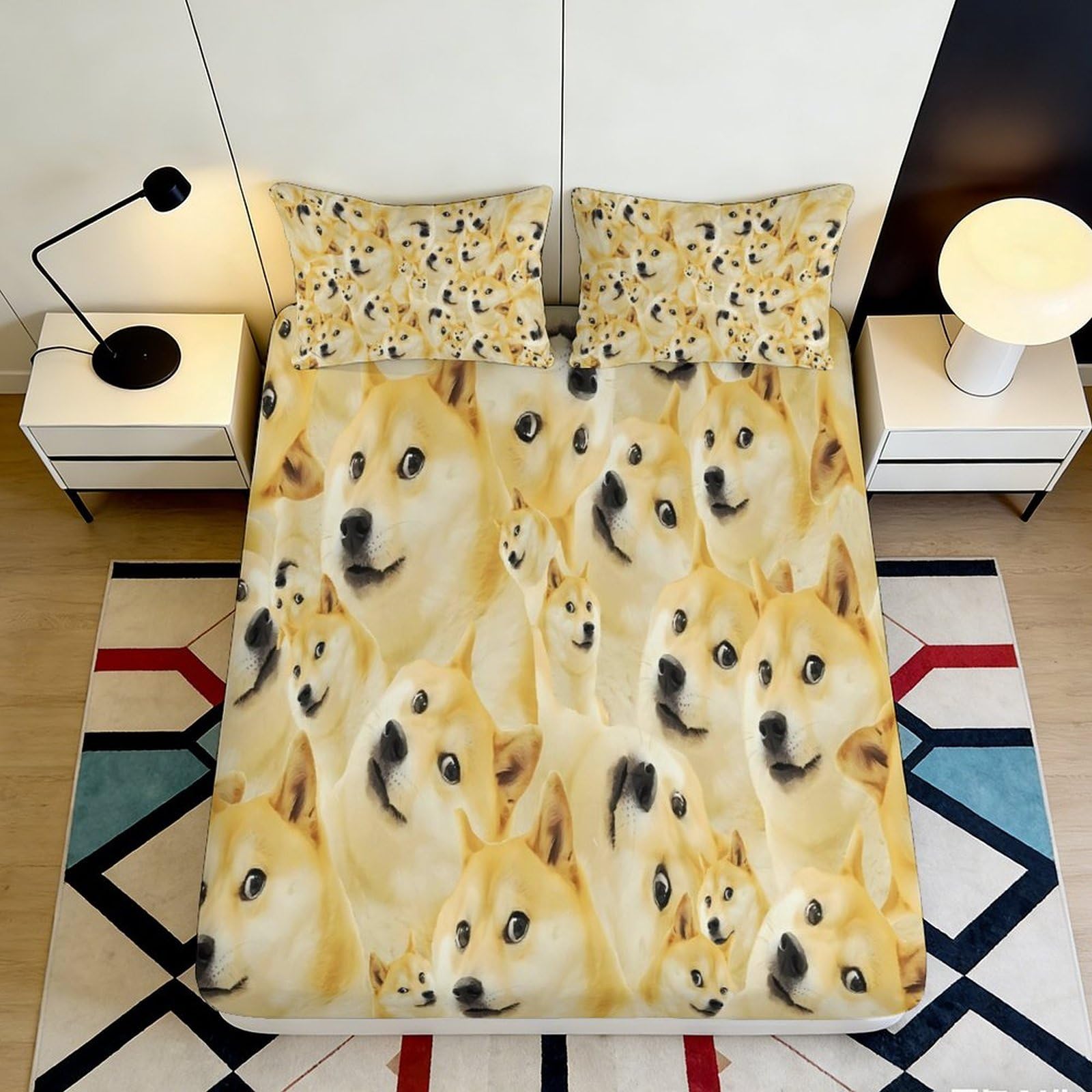 Pnayamiorkfel Style-1 3D Printed Shiba Inu Dog Fitted Sheet Microfiber Soft Breathable Cartoon Puppy Bed Sheet For Bedroom Dorm Decor 90X200x25cm