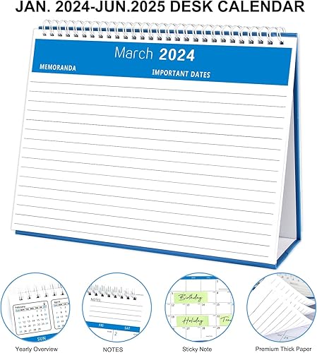 Miniatura 4 de BHR Calendario de escritorio 2022-2023, calendario de 18 meses de enero de 2022 a junio de 2023, calendario de escritorio de pie de 10 x 8 pulgadas