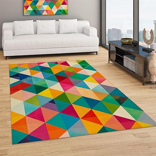 Area Rug Washable Rug Abstract Geometry Rug - Floor Cover Thick Rug Kitchen Indoor Non Slip Carpet, Retro Color Triangle Soft Area Rug Mat Living disponible en Yaxa Colombia