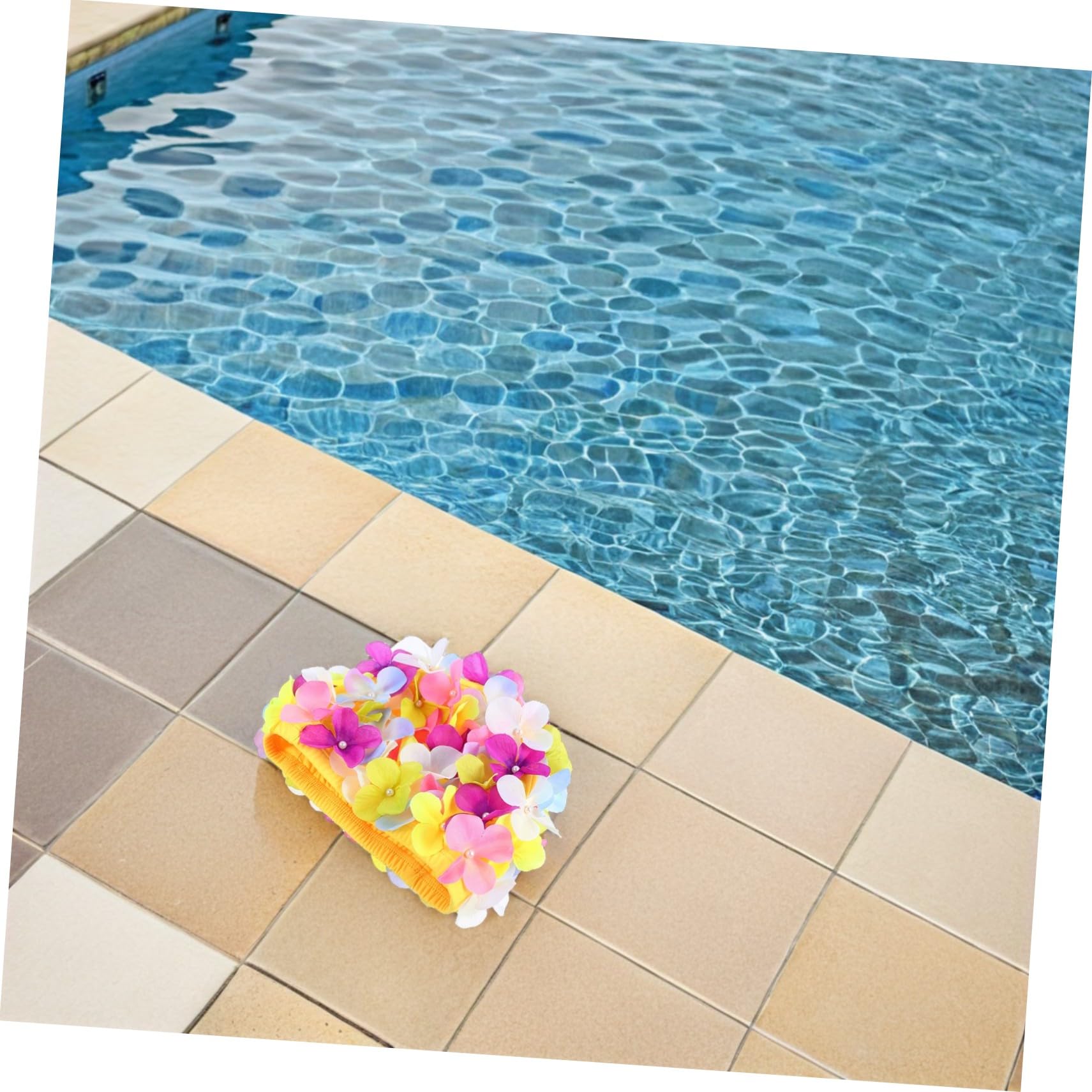 3 Pièces Bonnet de Bain Femme avec Pétales Colorés Étanche Adapté Cheveux Longs et Tresses Confortable et Léger pour Natation