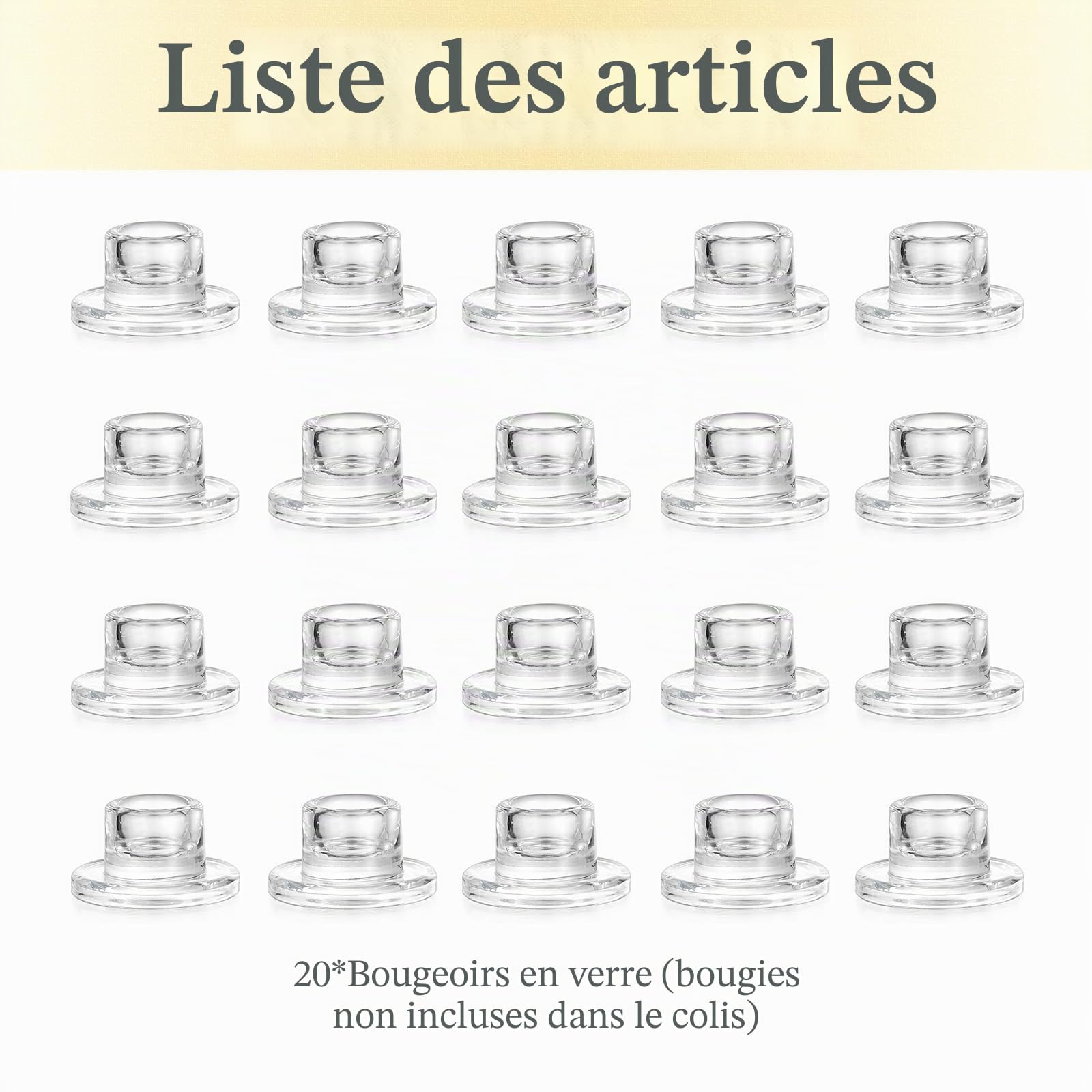 Hewory Chandelier en Verre Porte-Bougie : Set de 20 Petits Porte-Bougies en Verre Transparent pour Mariage, Fête, Noël et Décoration de Table.