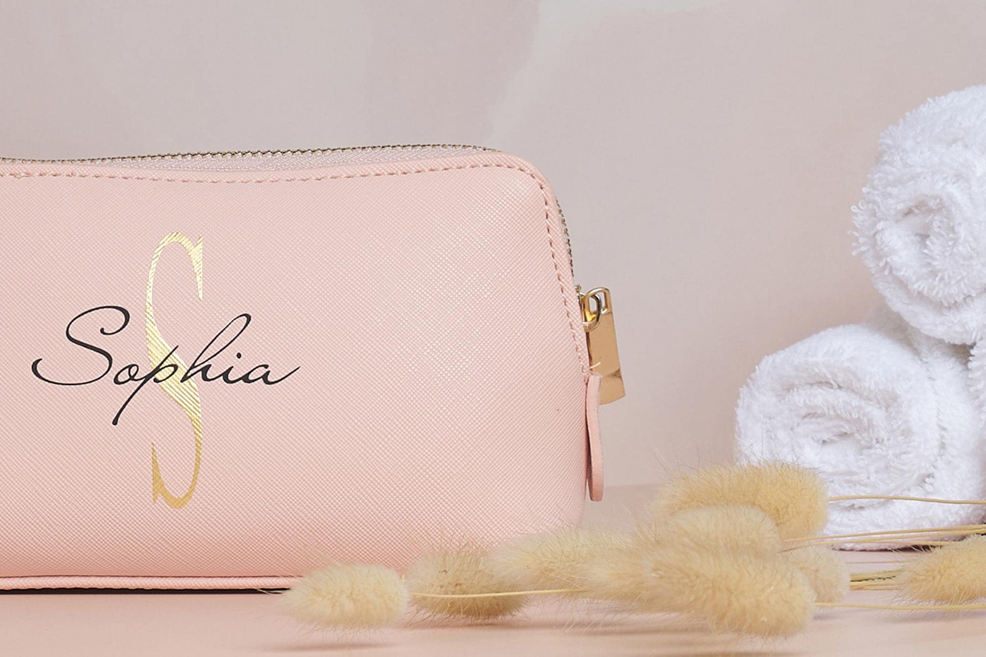 Kulturtasche mit Initiale und Namen, personalisierte Schminktasche, Beauty Bag in Zwei Größen, Kosmetiktasche mit Wunschnamen (Große Tasche - L)