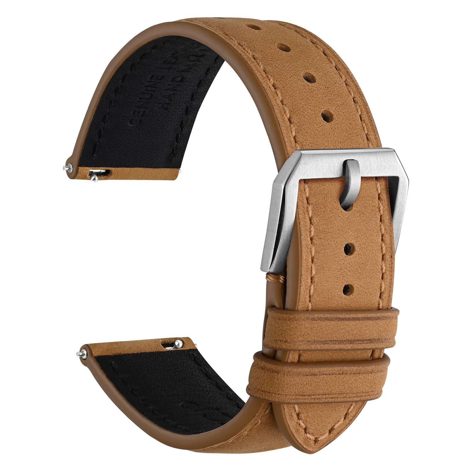 WOCCI Correa de Reloj, Cuero Genuino, Cuero con Forro Oscuro, Liberación Rápida, Ancho de Correa 18mm 20mm 22mm