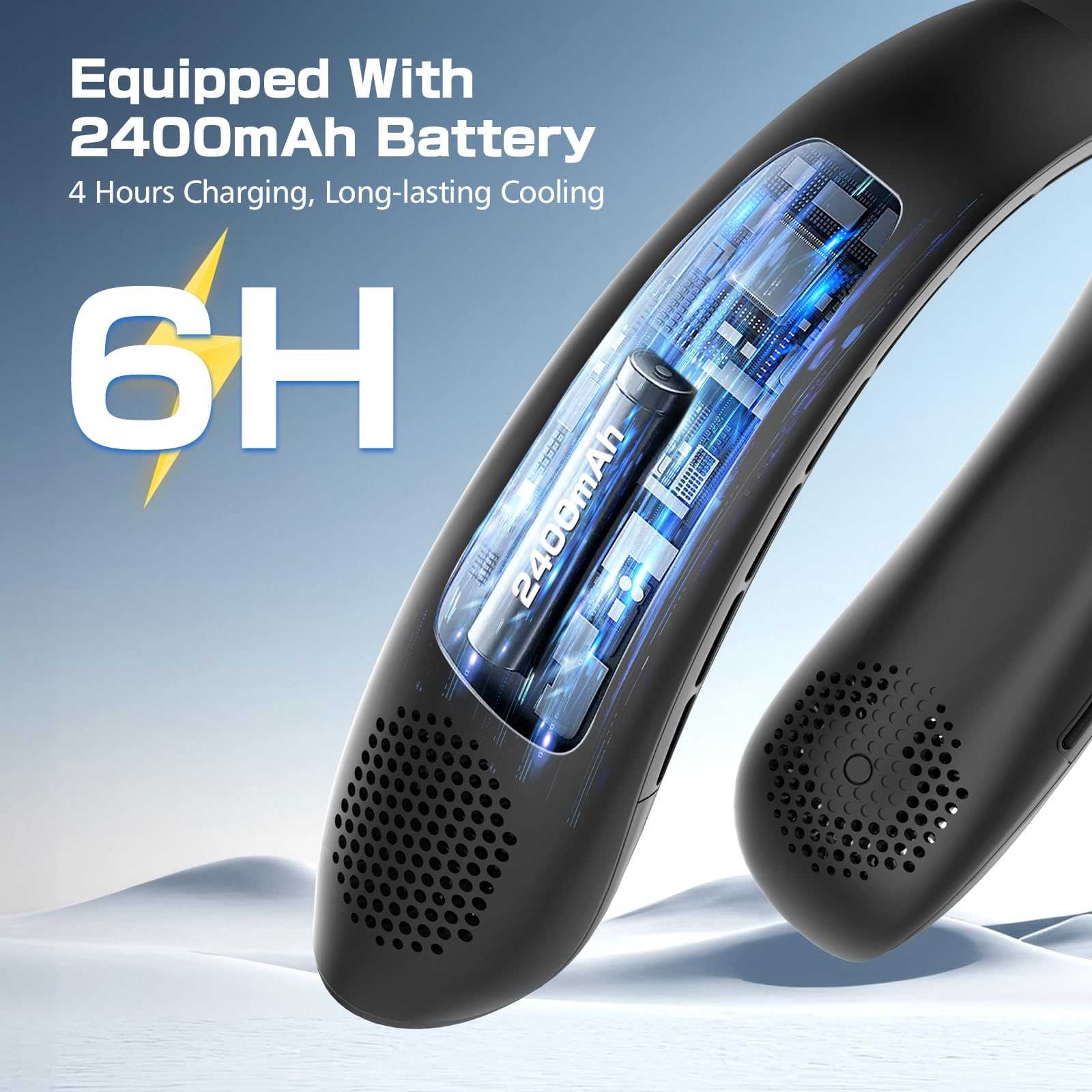 Ventilatore Collo Portatile, Silenziosi Portable Ventilatore, Flusso d'Aria a 360° con USB Ricaricabile, 3 Velocità Ventolino Senza Lama per Ufficio, Viaggi, Casa, Aria Aperta