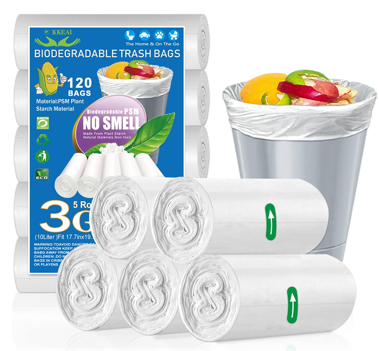 White Small Trash Bags,Strong Garbage Bags, Small Kitchen Trash Bag for Home office kitchen,Fit1,2,3,4,5,6,7,8,9,10,11,12,13gal Fit 3-4 Gal 3-4 Gallon (120 Count)-White AM004-White-45x50-4R