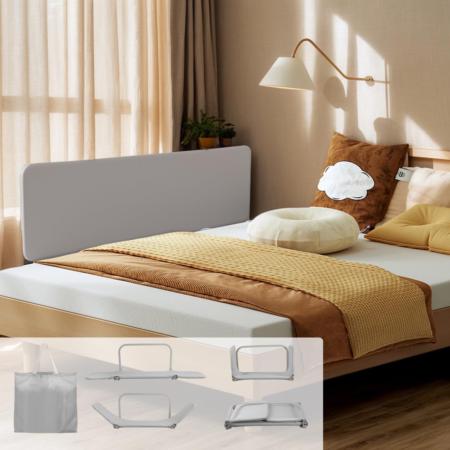 Barrera para cama de 180 cm, altura regulable, portátil, para viajes, fácil montaje