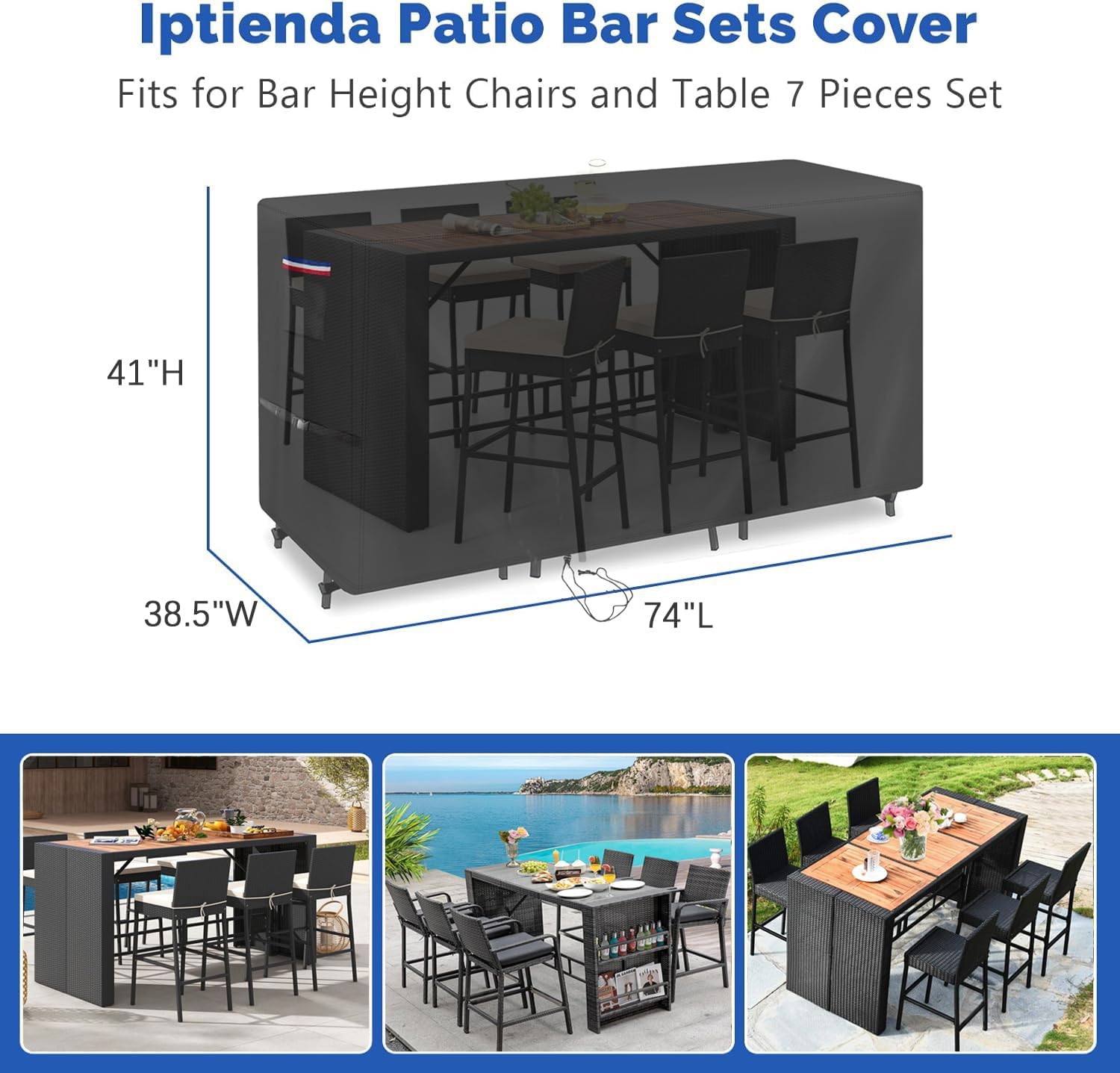 Patio Furniture Covers for High Top Table and Chairs, Waterproof Patio Set Cover for 7 Pieces Patio Furniture Set/Outdoor Balcony Furniture Sets-74 L x 38.5" D x 41" H