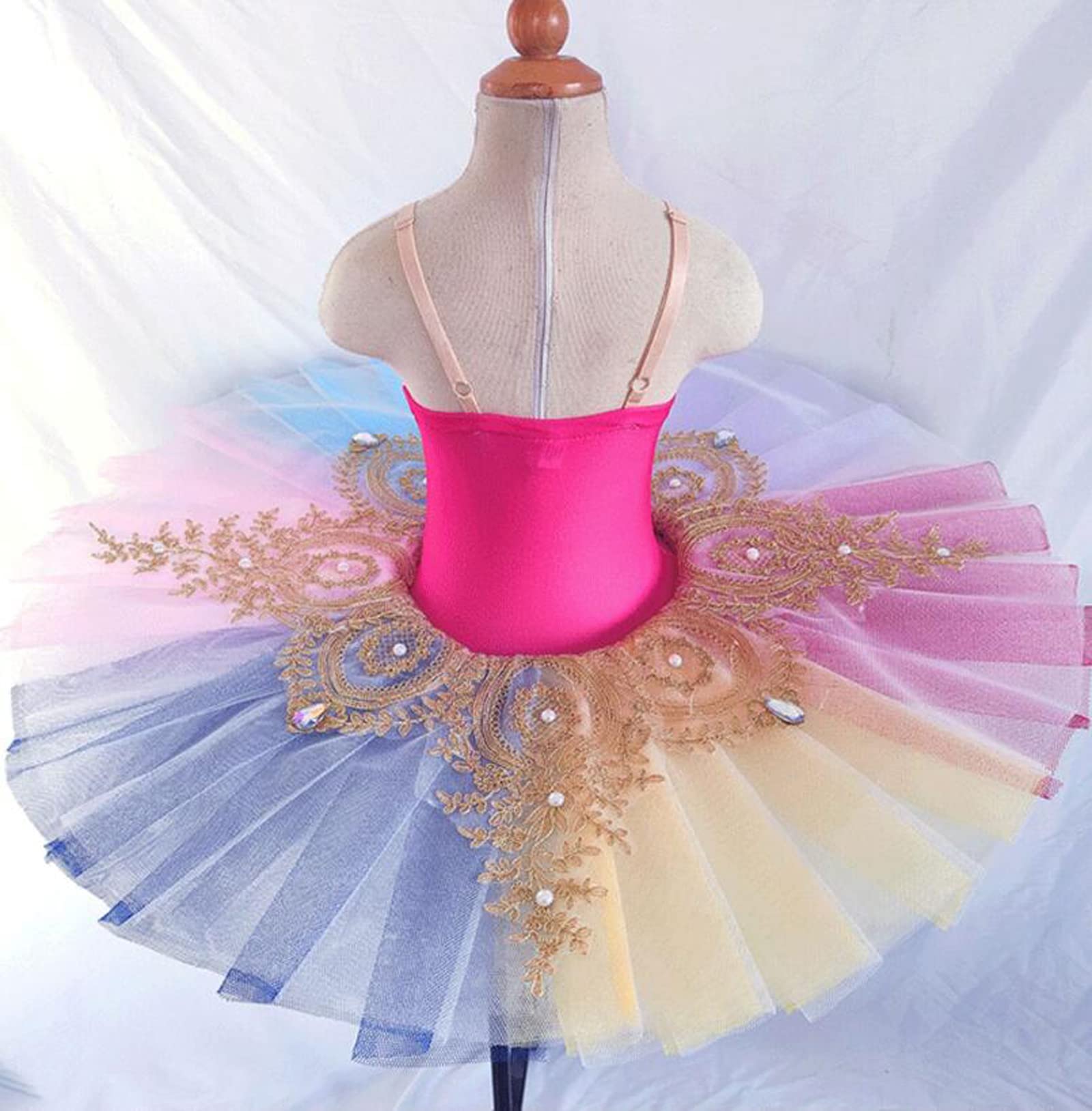 OTMYIGO Vestido de tutú de Ballet Profesional, Disfraz de Baile para niña, Bailarinas, tutú para Fiesta, Vestido de Carnaval,Rosado,150