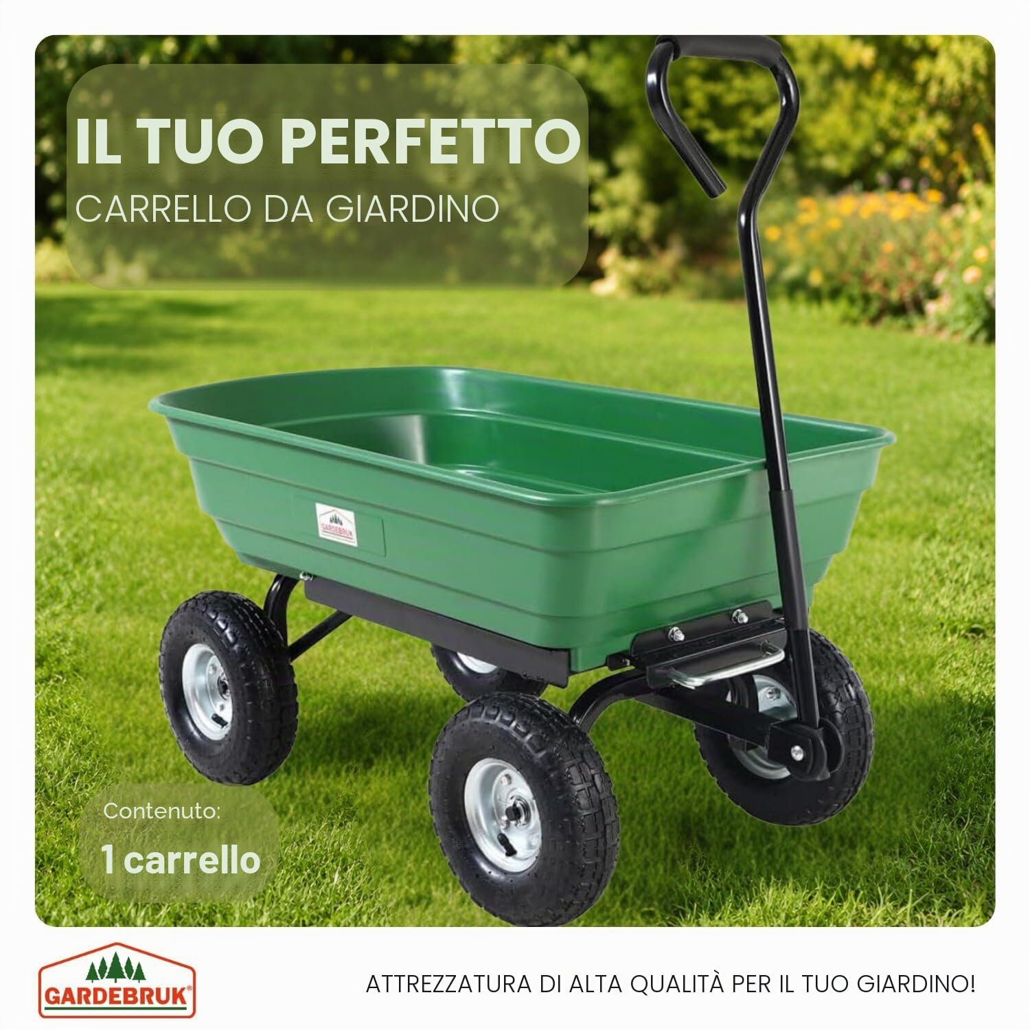 GARDEBRUK® Carrello da Giardino Max. 300kg Cassone Ribaltabile Funzione Inclinazione Cariola Giardinaggio