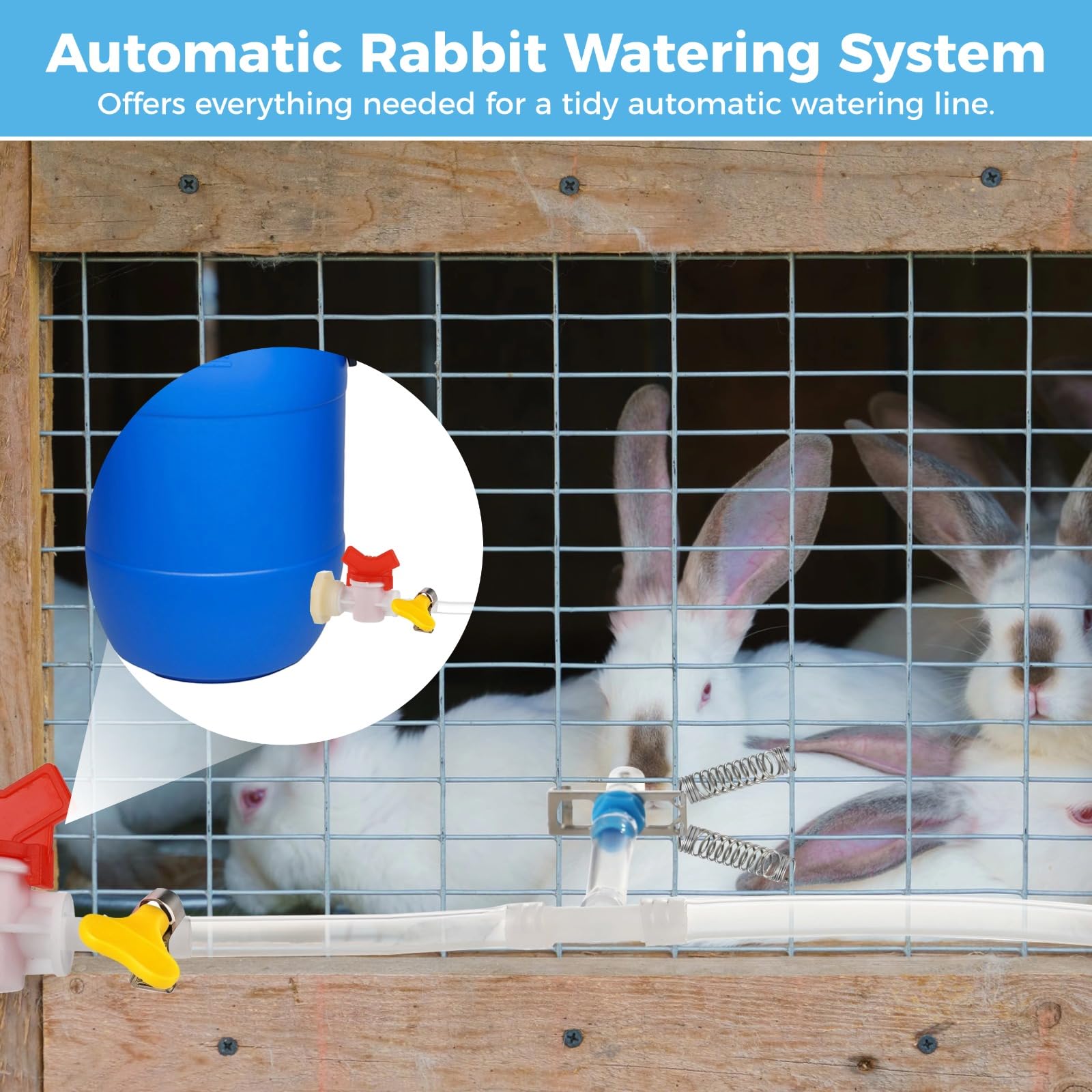 24 STK. Kaninchen-Tränker-Set, automatisches Kaninchen-Tränkesystem mit 5/16 Zoll Schlauch, T-Verbindern, Federn, Bohrer und Dichtung, für Kaninchen, Chinchillas
