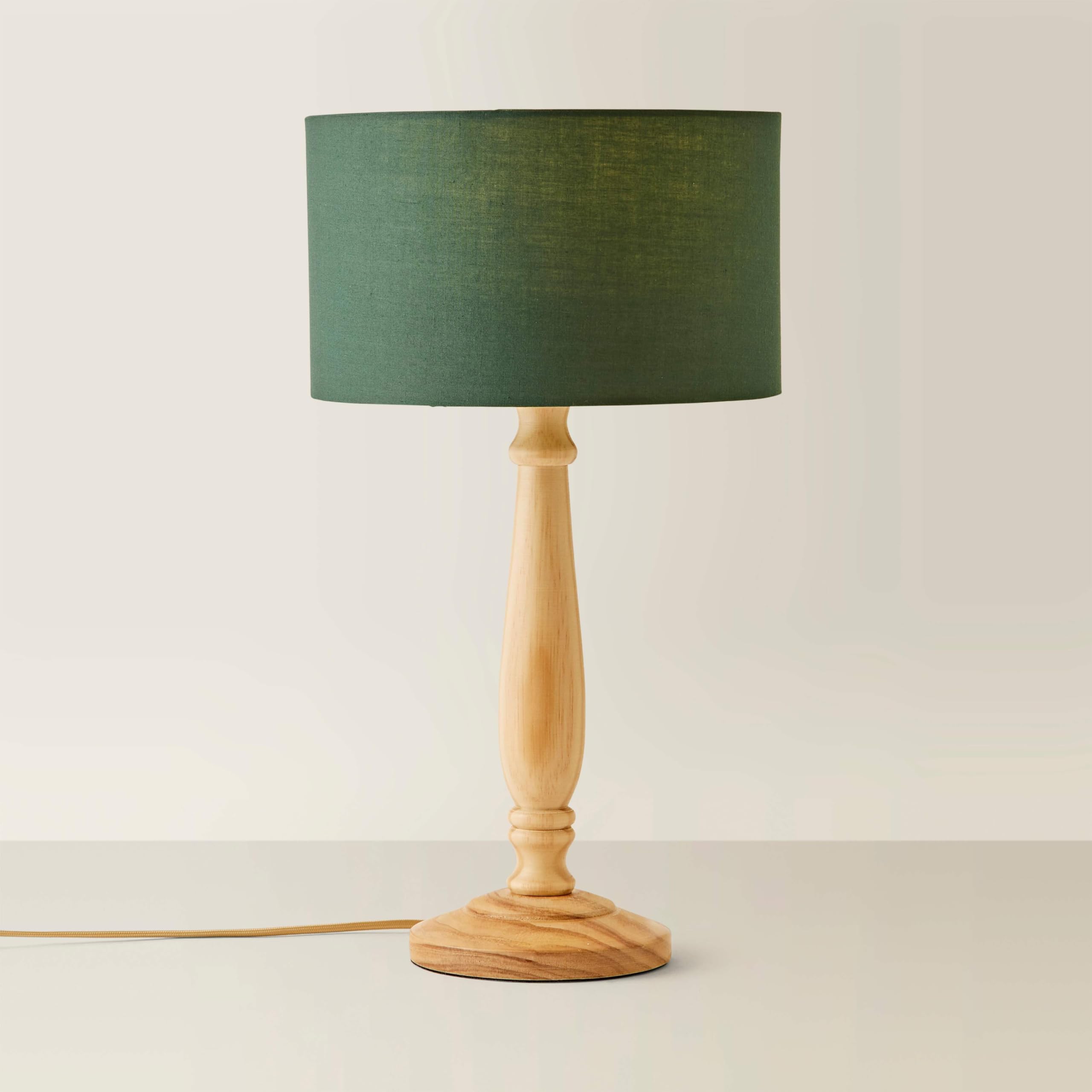ValueLights | Traditional Light Wood Candlestick Table Lamp with Forest Green Fabric Drum Shade for Living Room Bedroom | Table Lamps, Home Décor & Improvement Essential