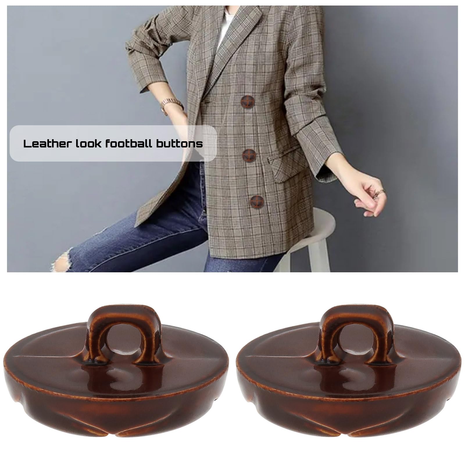 ECSiNG 20PCS 20mm Brown Football Buttons - Image 2