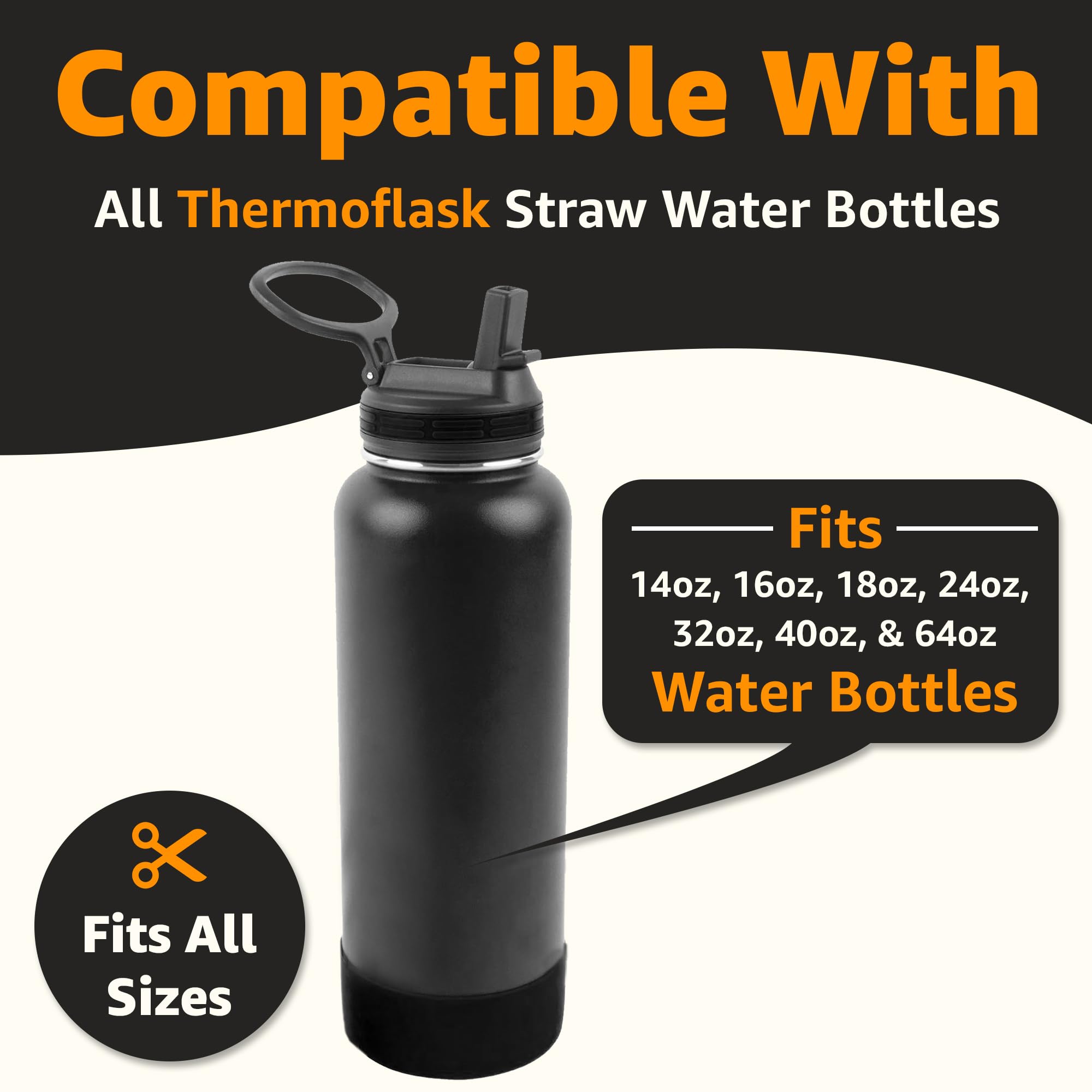 Jmoe USA Replacement Straws For Thermoflask Water Bottles | Fits 14, 16, 18, 24, 32, 40, 64 oz | BPA Free | Customizable Length With Measuring & Cutting Tool